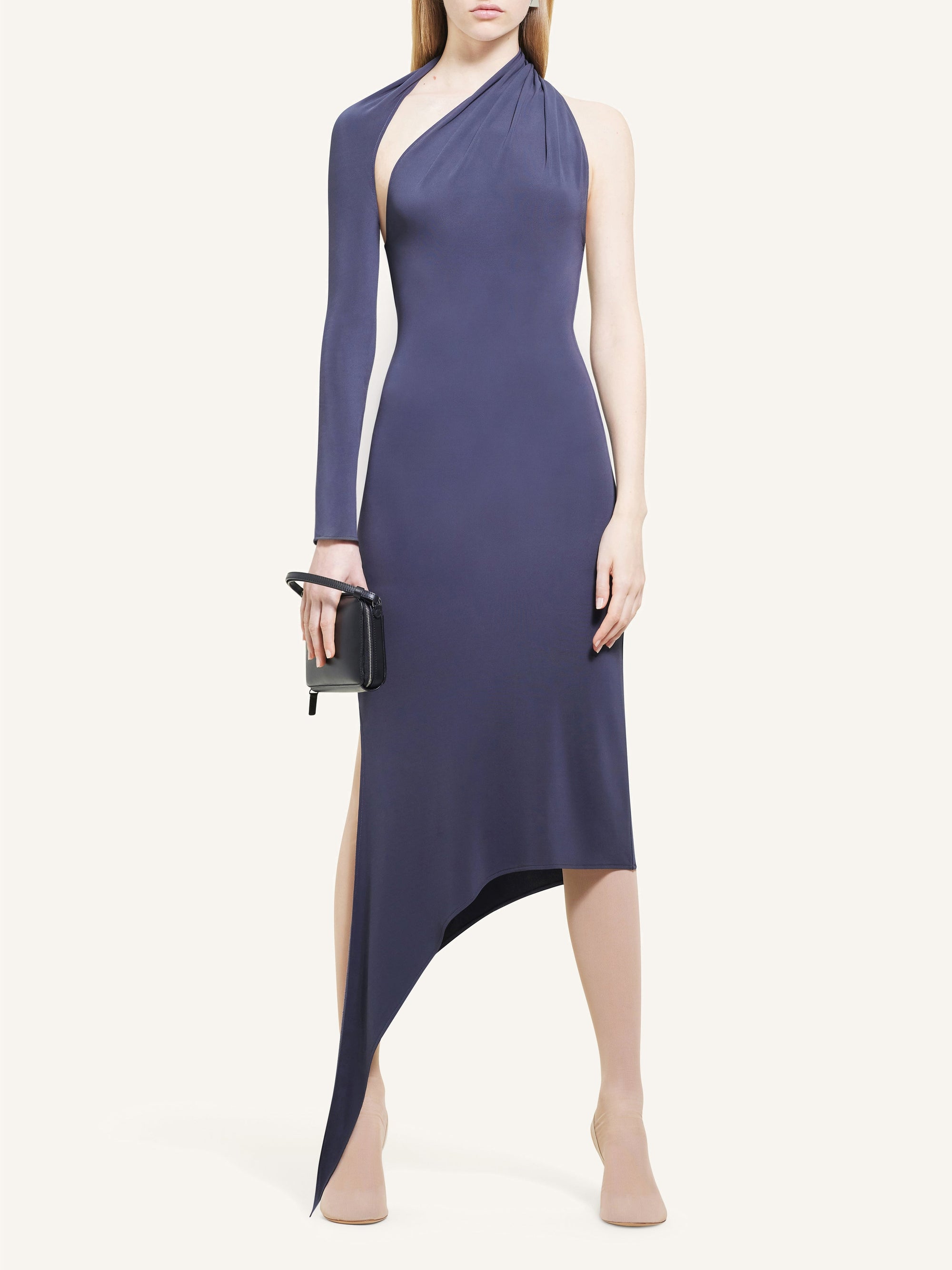 Long slash crepe Dress - Denim