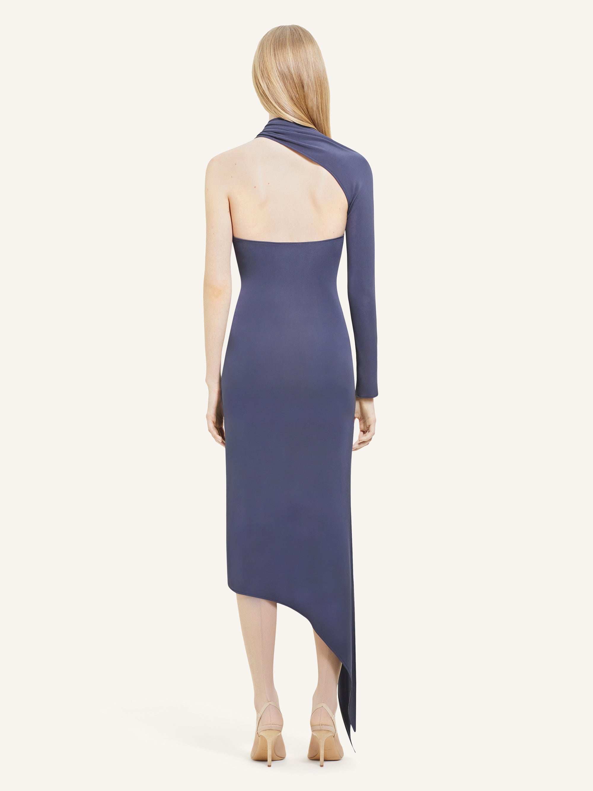 Long slash crepe Dress - Denim