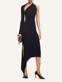 Long slash crepe Dress - Black