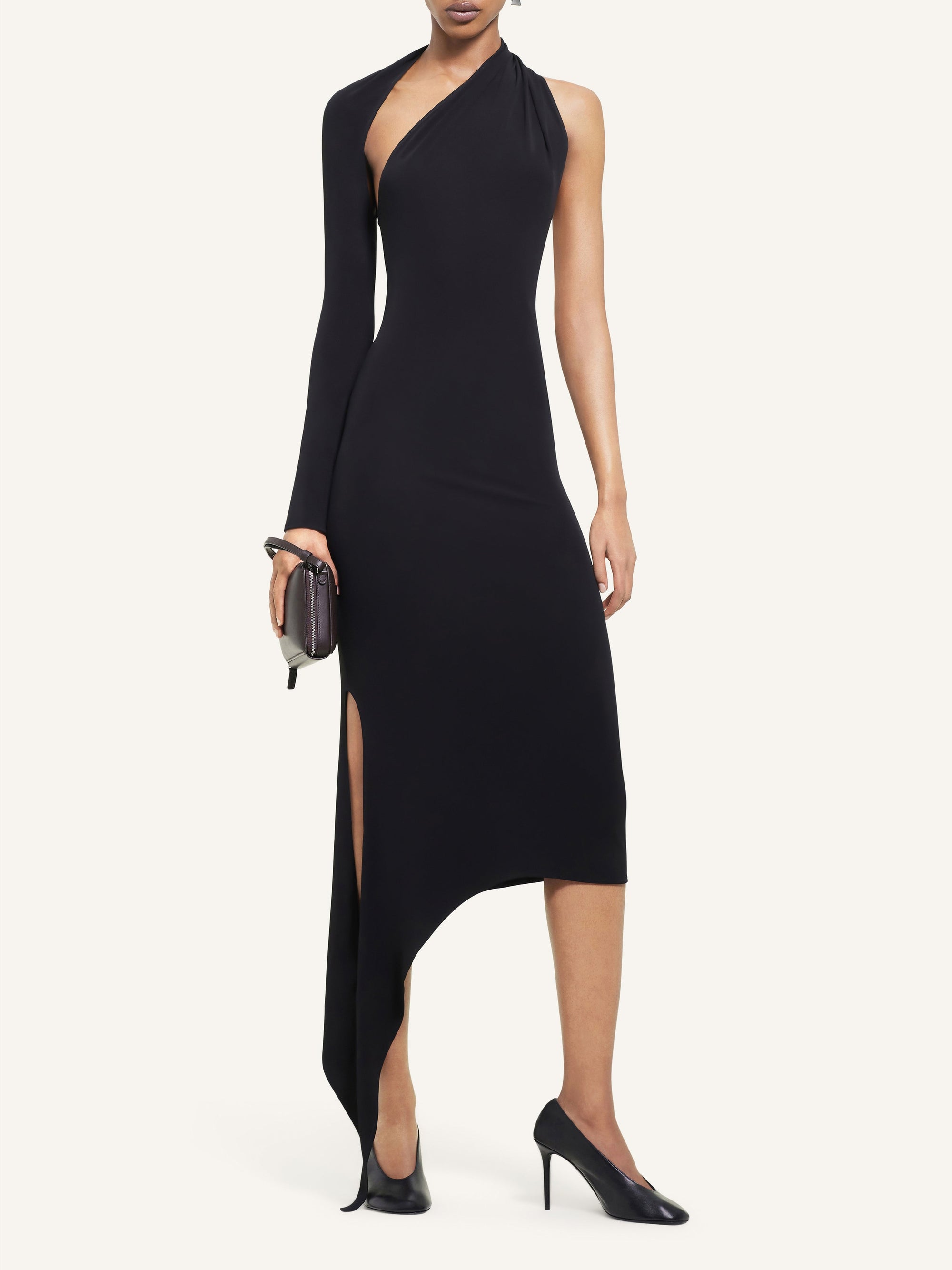 Long slash crepe Dress - Black