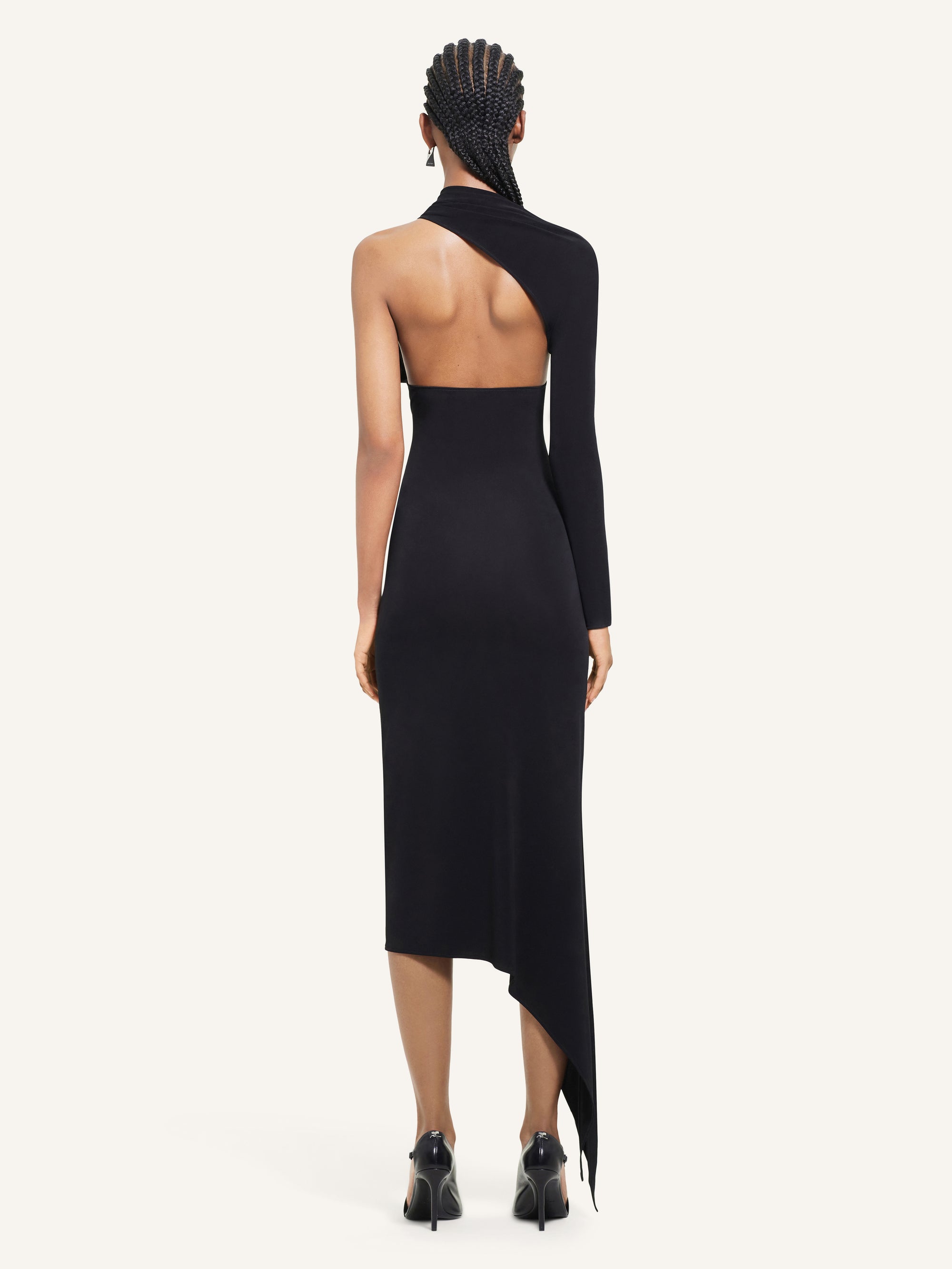 Long slash crepe Dress - Black