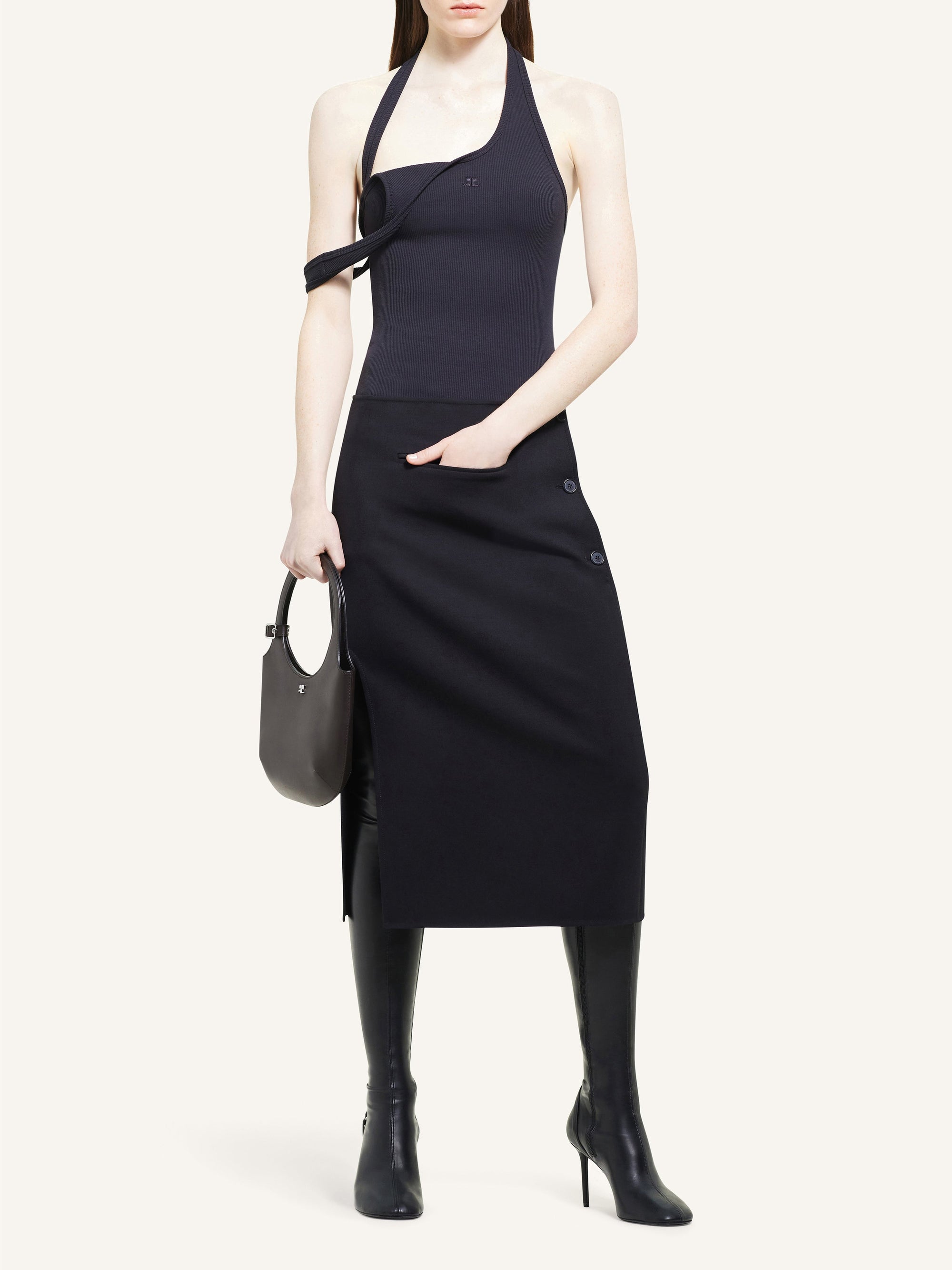Asymetric rib 90's tank Top - Black