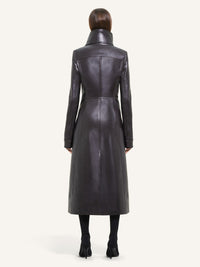 Long leather shearling collar Coat - Chocolate