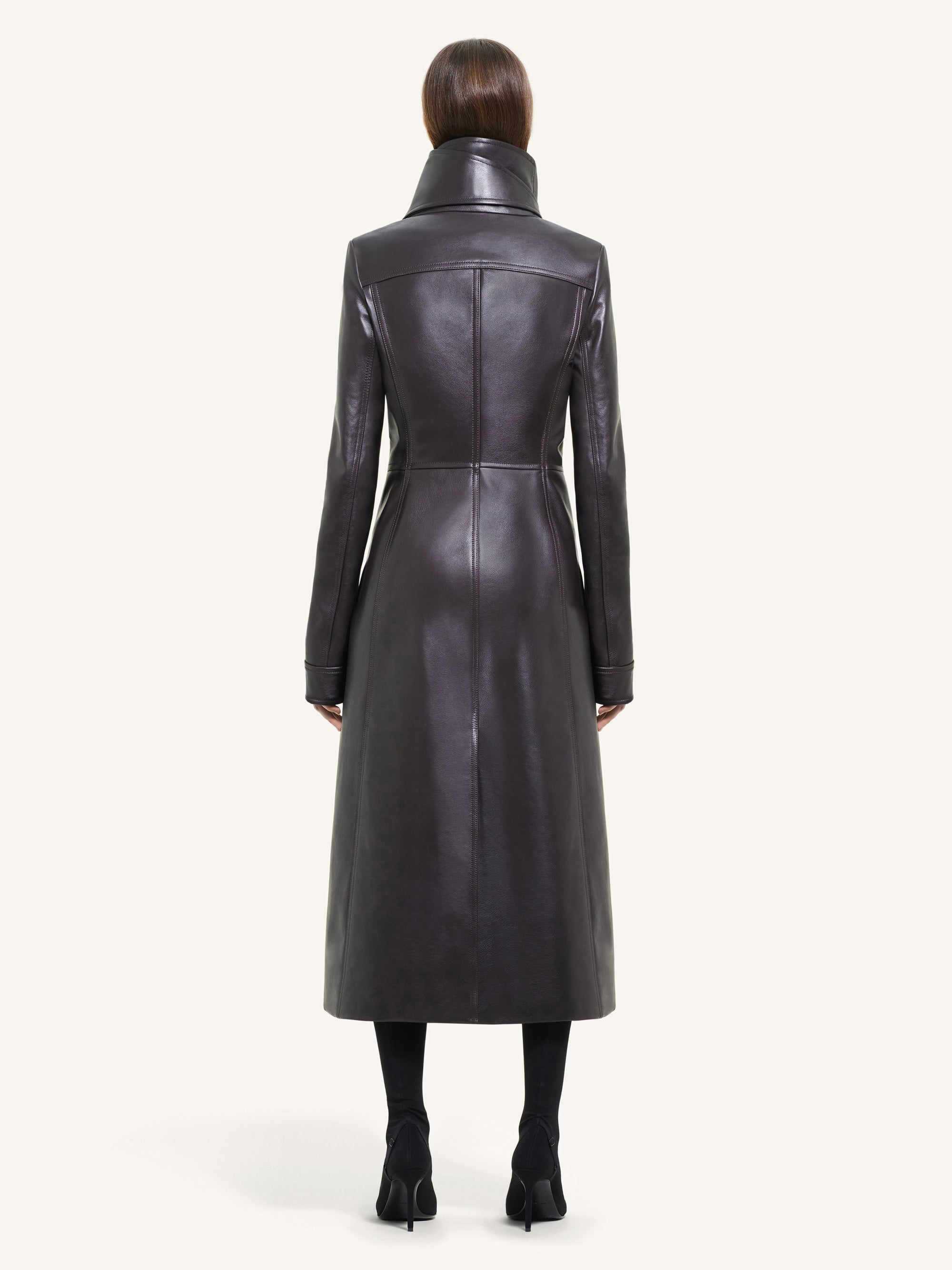 Long leather shearling collar Coat - Chocolate