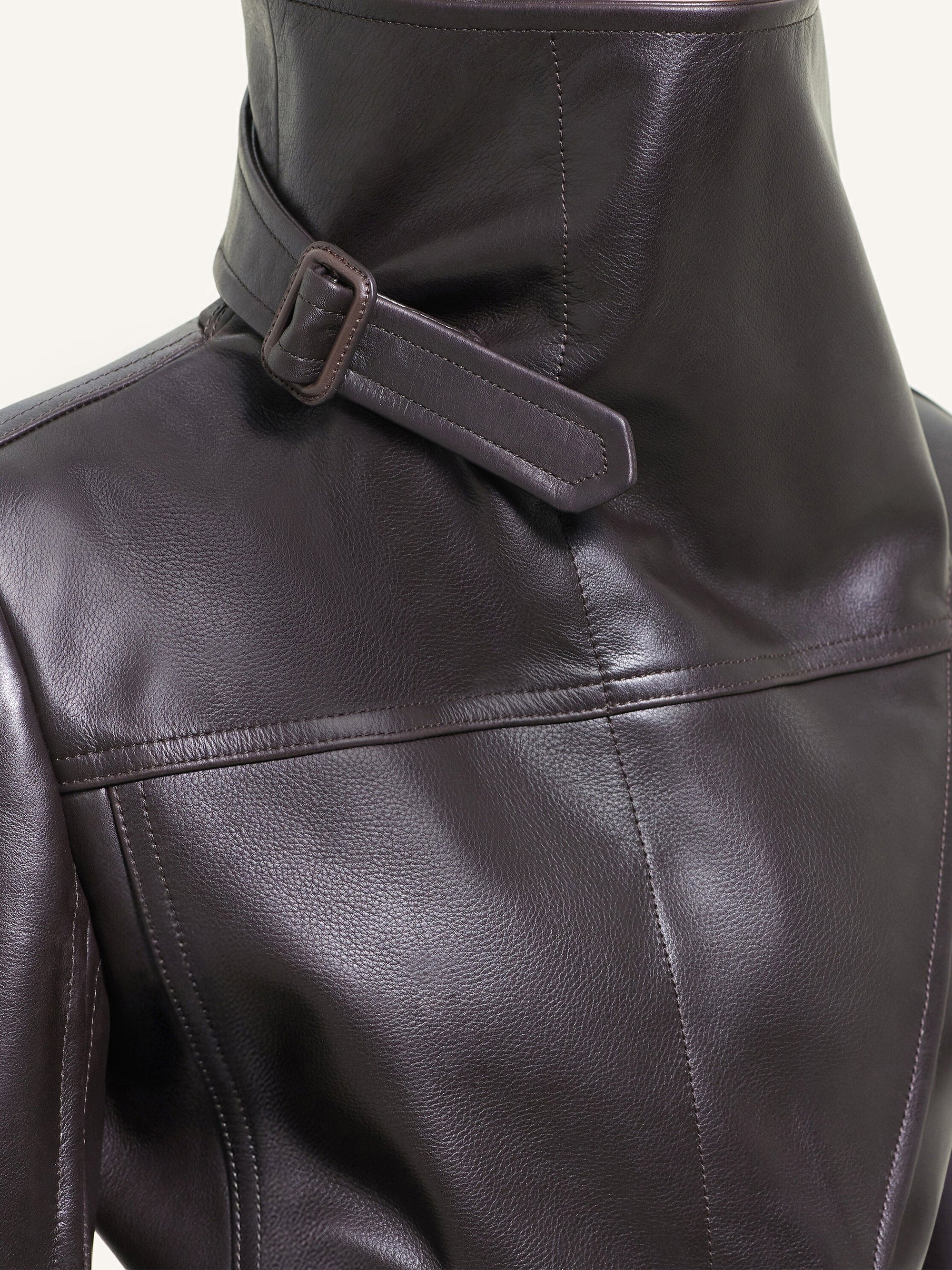 Long leather shearling collar Coat - Chocolate