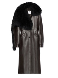Long leather shearling collar Coat - Chocolate