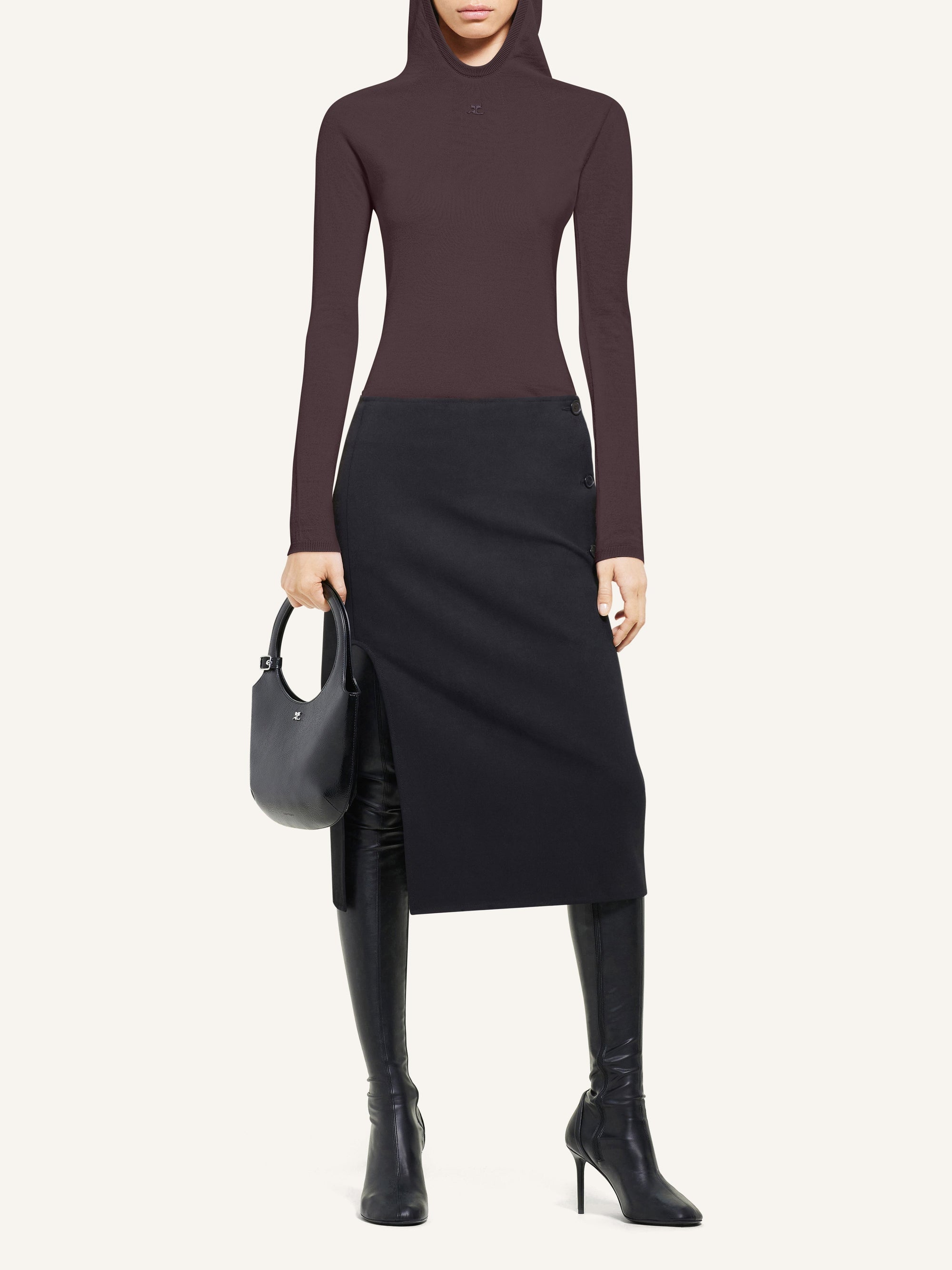Light knit wool Hoodie - Chocolate