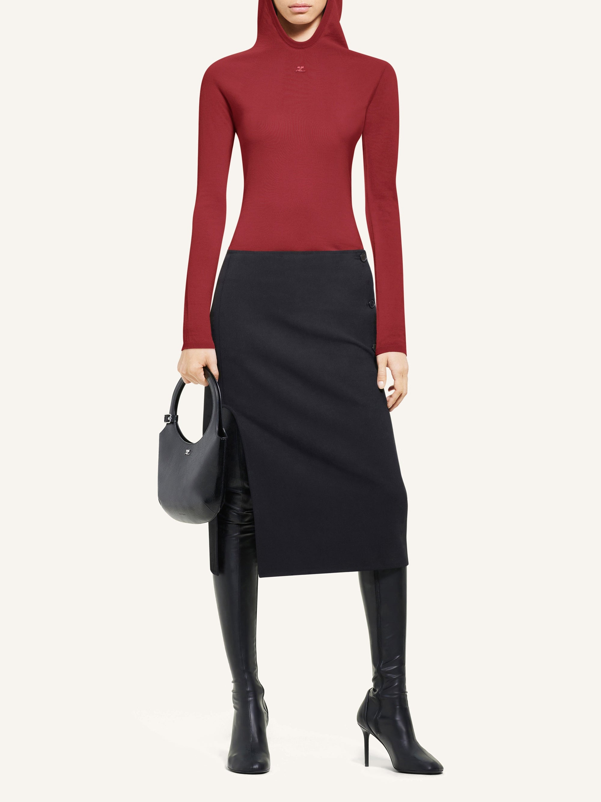 Light knit wool Hoodie - Grenat
