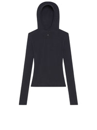 Light knit wool Hoodie - Black