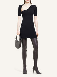 Mini slash rib knit Dress - Black