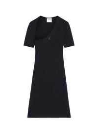 Mini slash rib knit Dress - Black