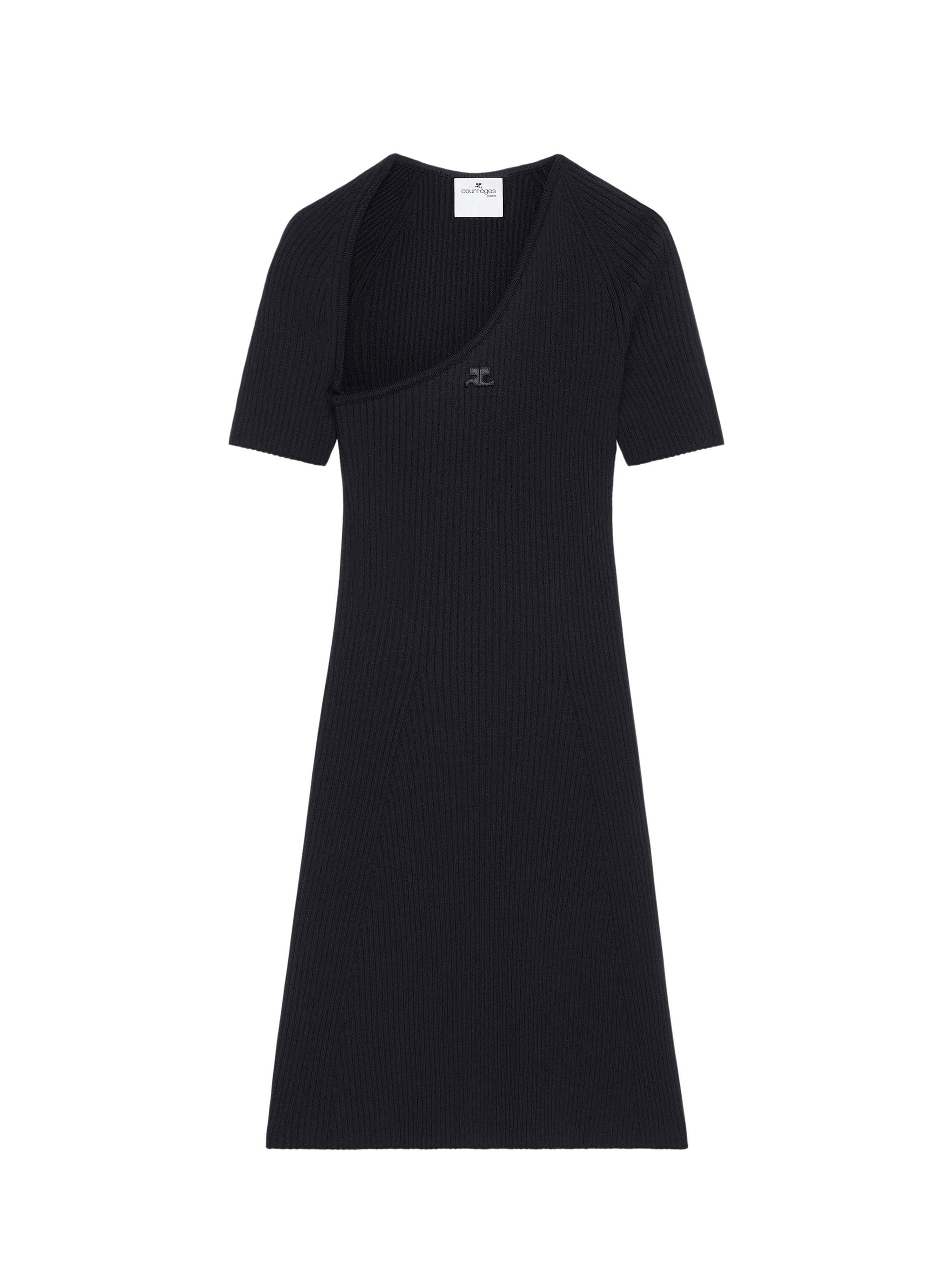 Mini slash rib knit Dress - Black