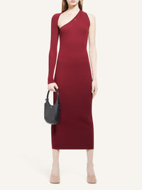 Slash rib knit long Dress - Grenat