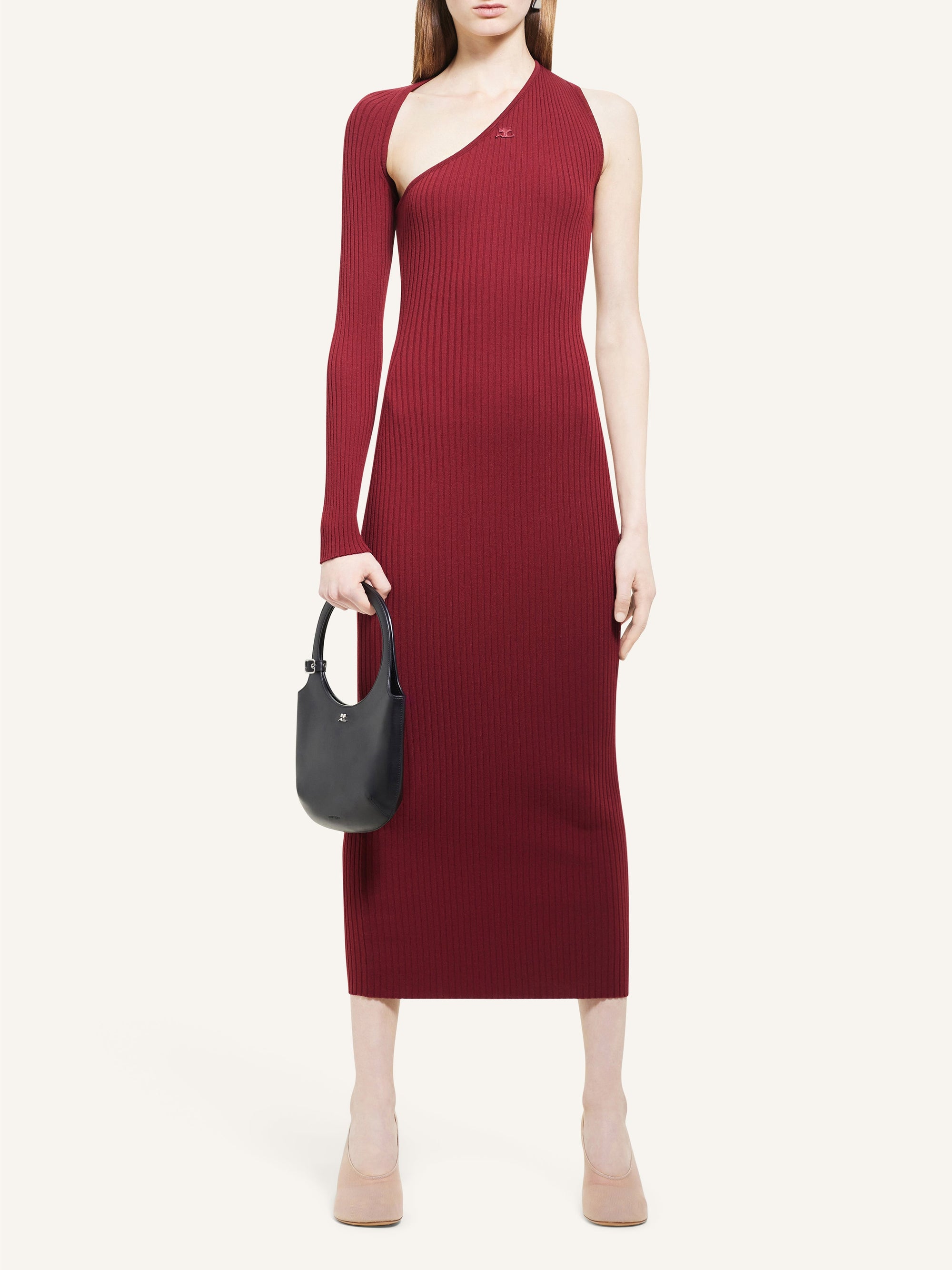 Slash rib knit long Dress - Grenat