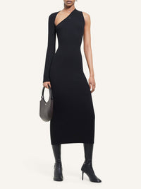 Slash rib knit long Dress - Black