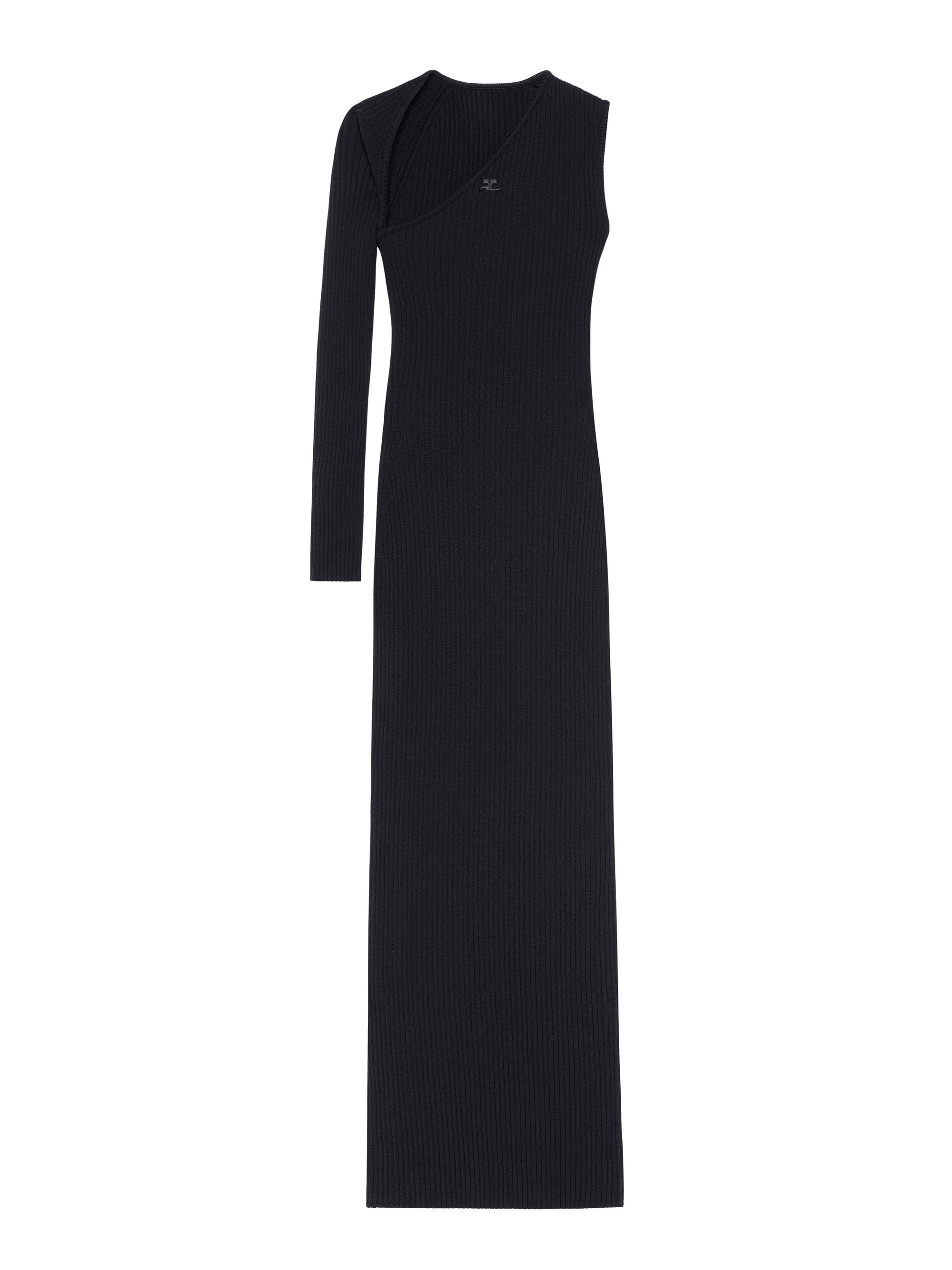 Slash rib knit long Dress - Black