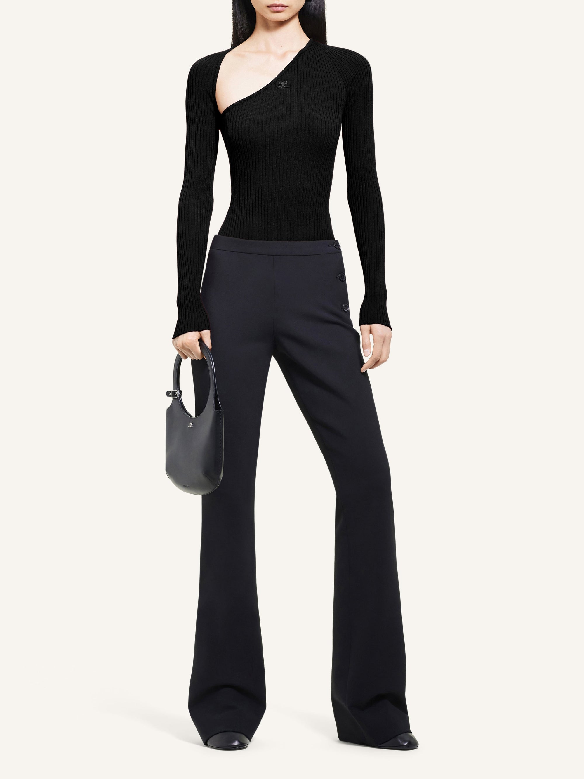 Slash rib knit Top - Black