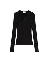 Slash rib knit Top - Black