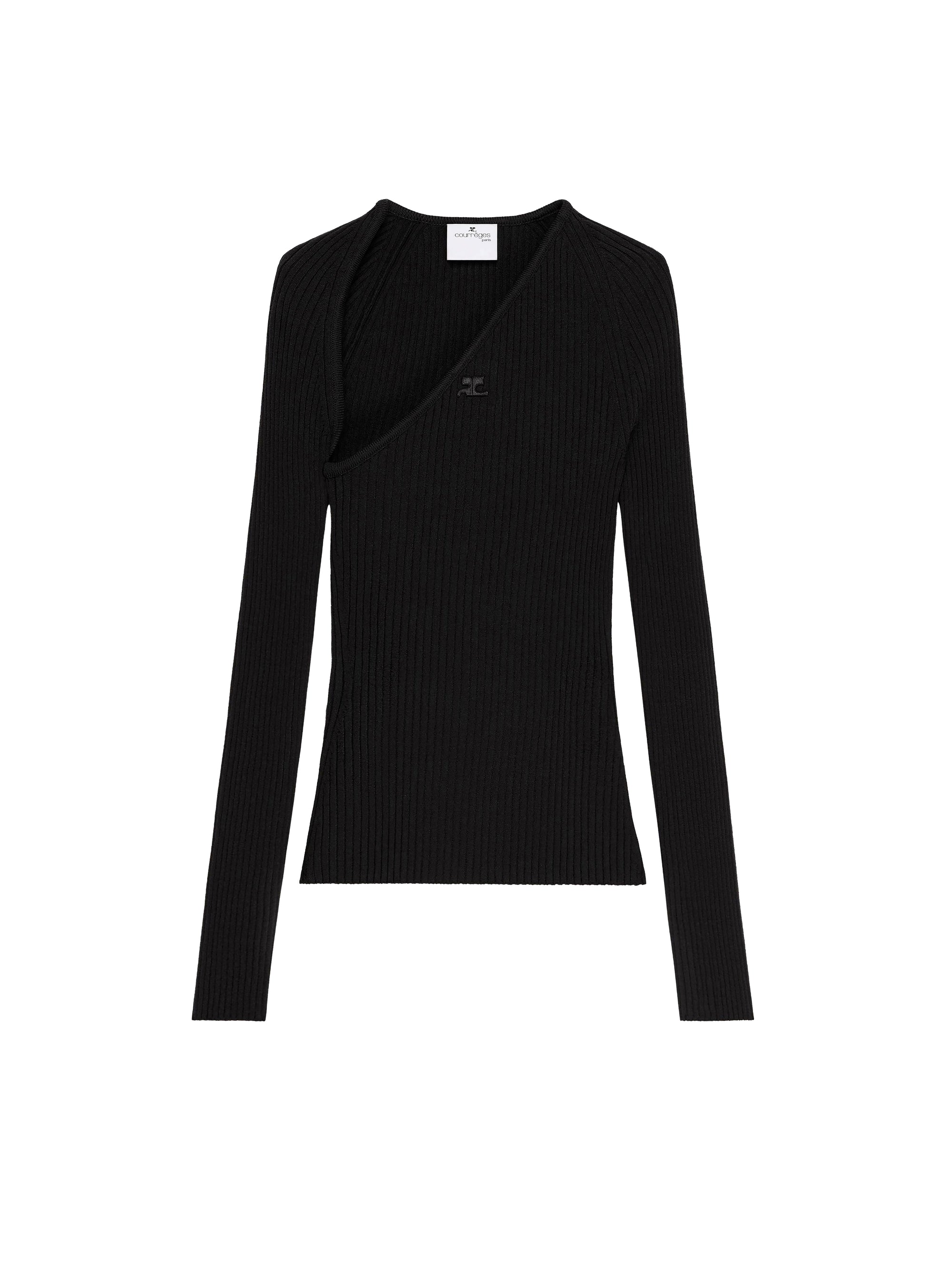 Slash rib knit Top - Black