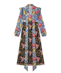 Draped Frill Long Sleeves Dress - Multicolor