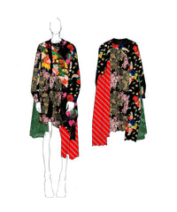 Draped Short Sleeves Dress - Multicolor