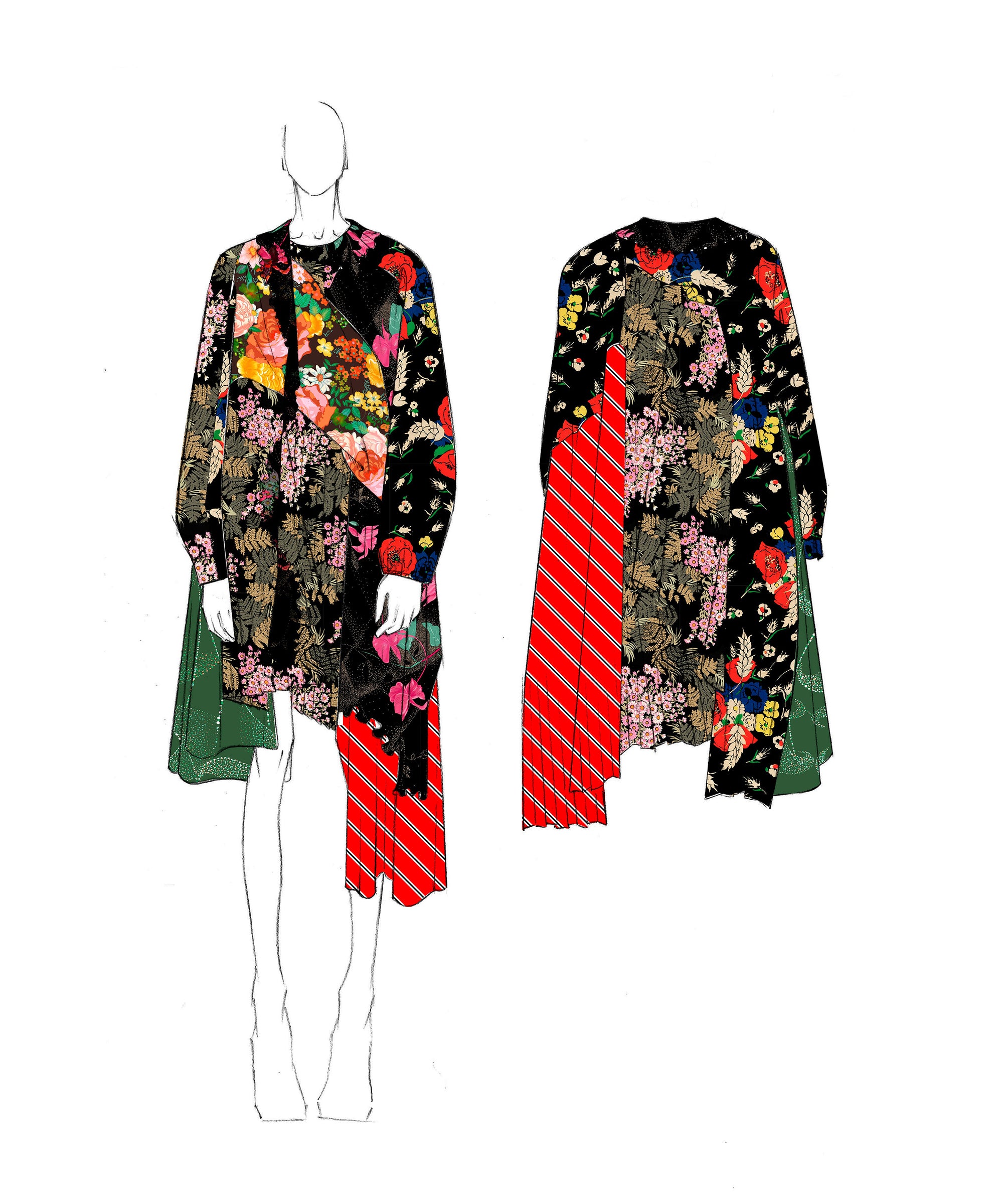 Draped Short Sleeves Dress - Multicolor