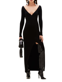 Swallow long rib knit Dress - Black