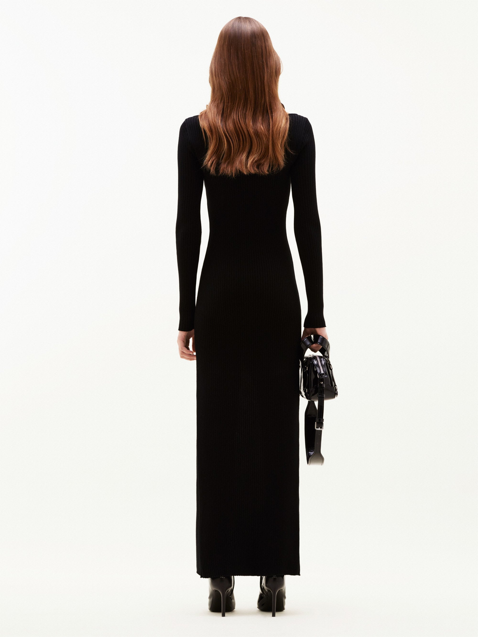 Swallow long rib knit Dress - Black