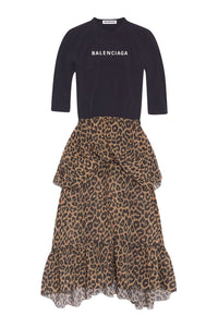 Leopard Athletic beige & black Top Dress - Beige & Black