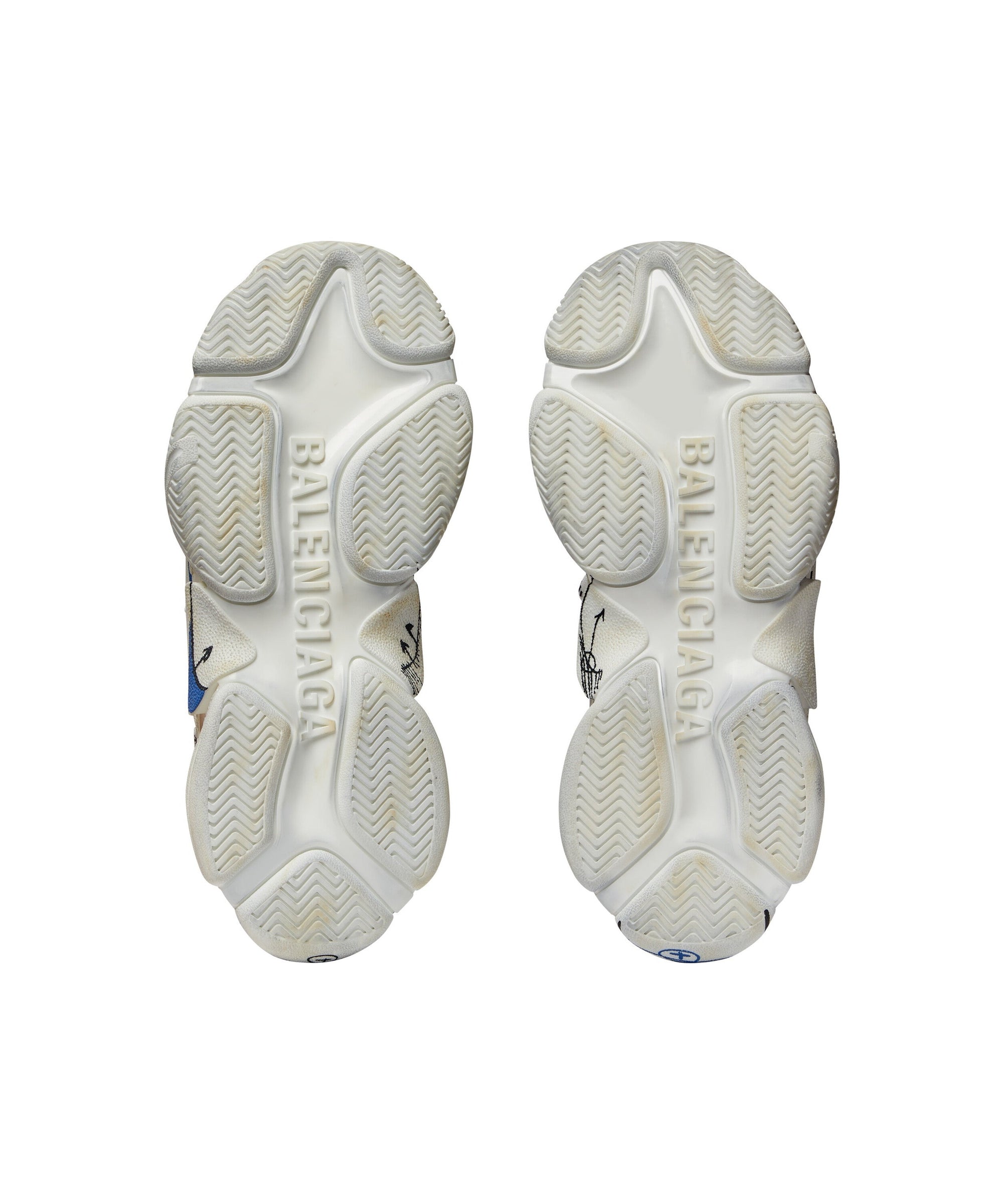 Triple S Sketch Sneakers - White & Black & Blue