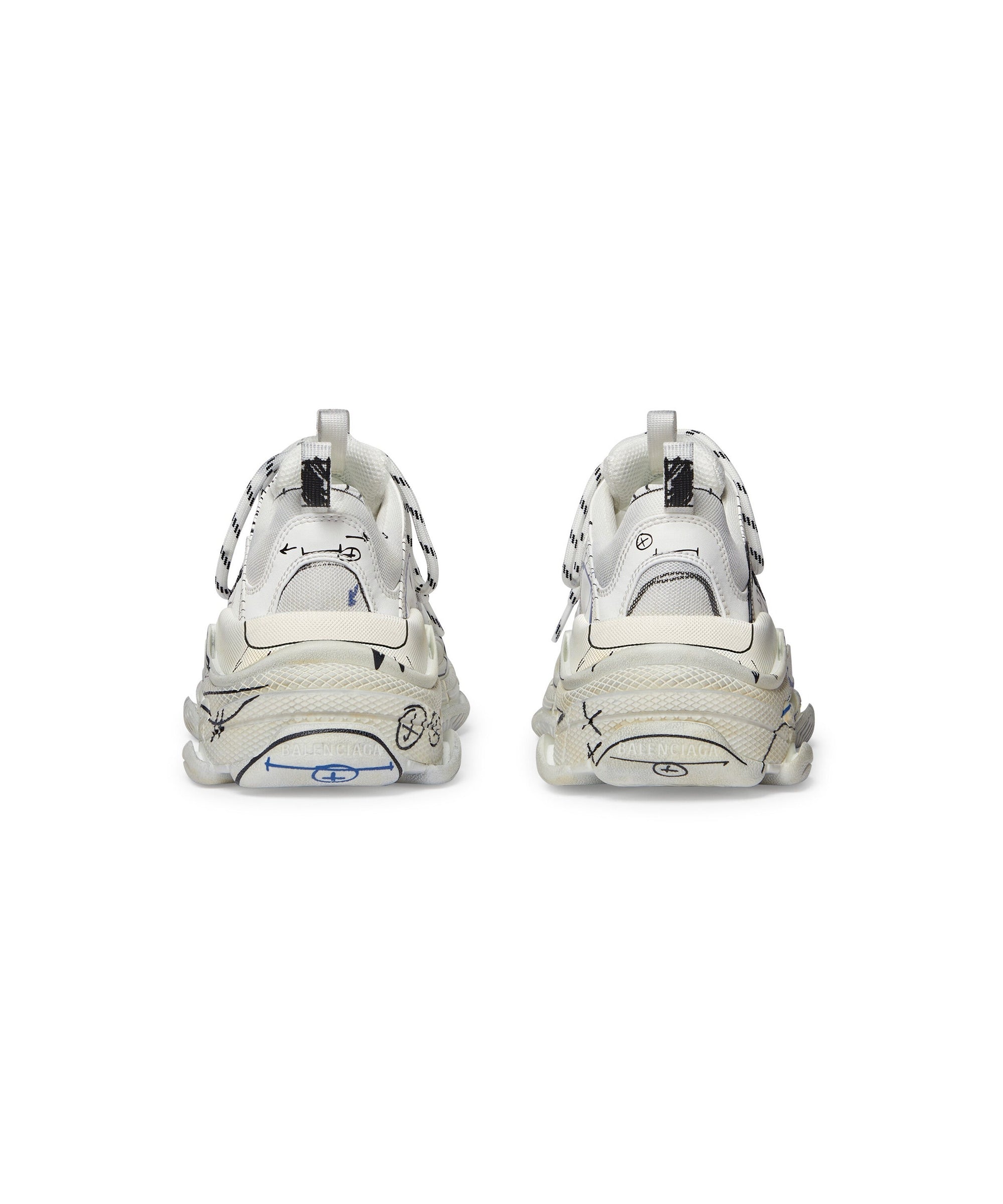 Triple S Sketch Sneakers - White & Black & Blue