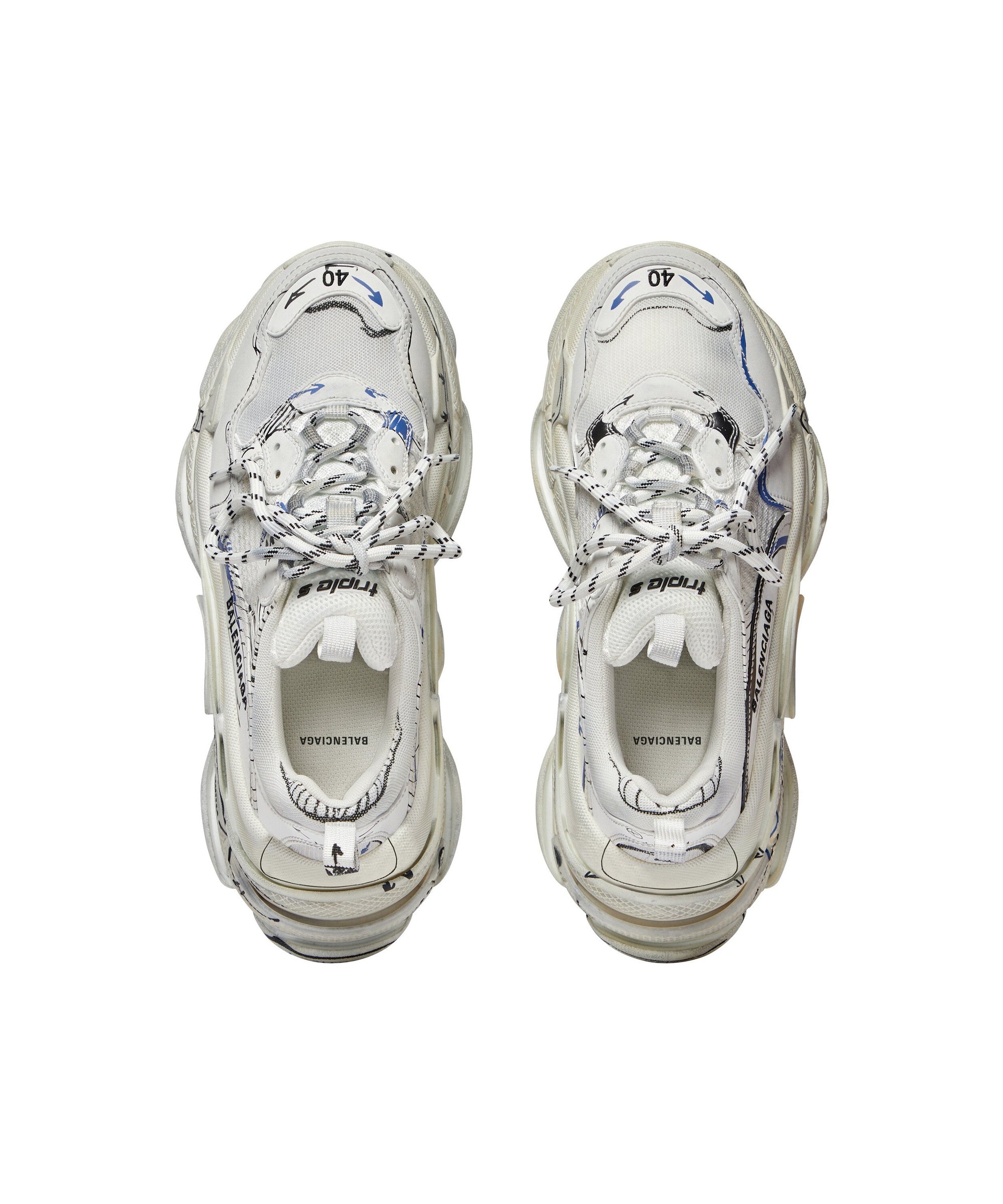 Triple S Sketch Sneakers - White & Black & Blue