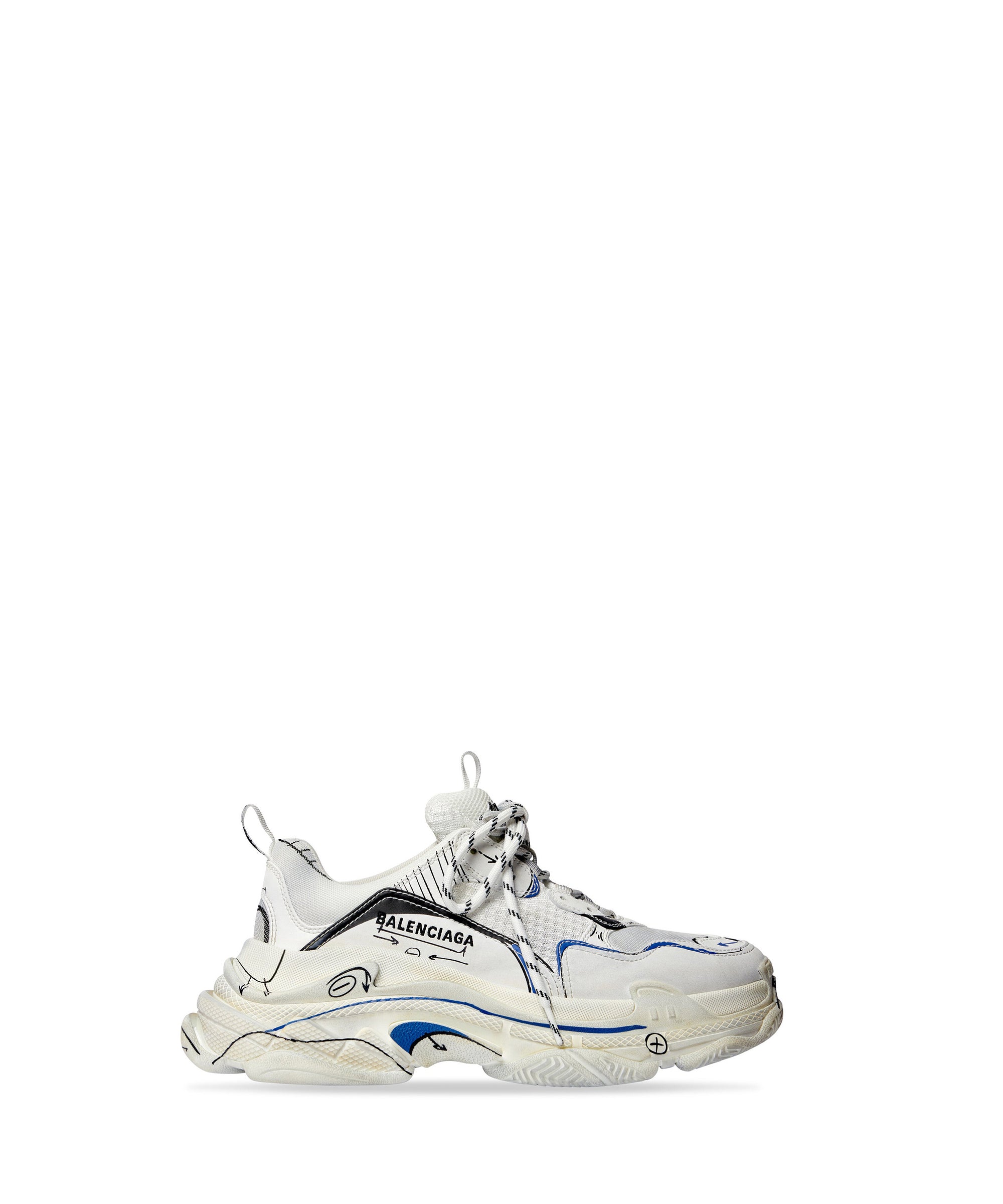 Triple S Sketch Sneakers - White & Black & Blue