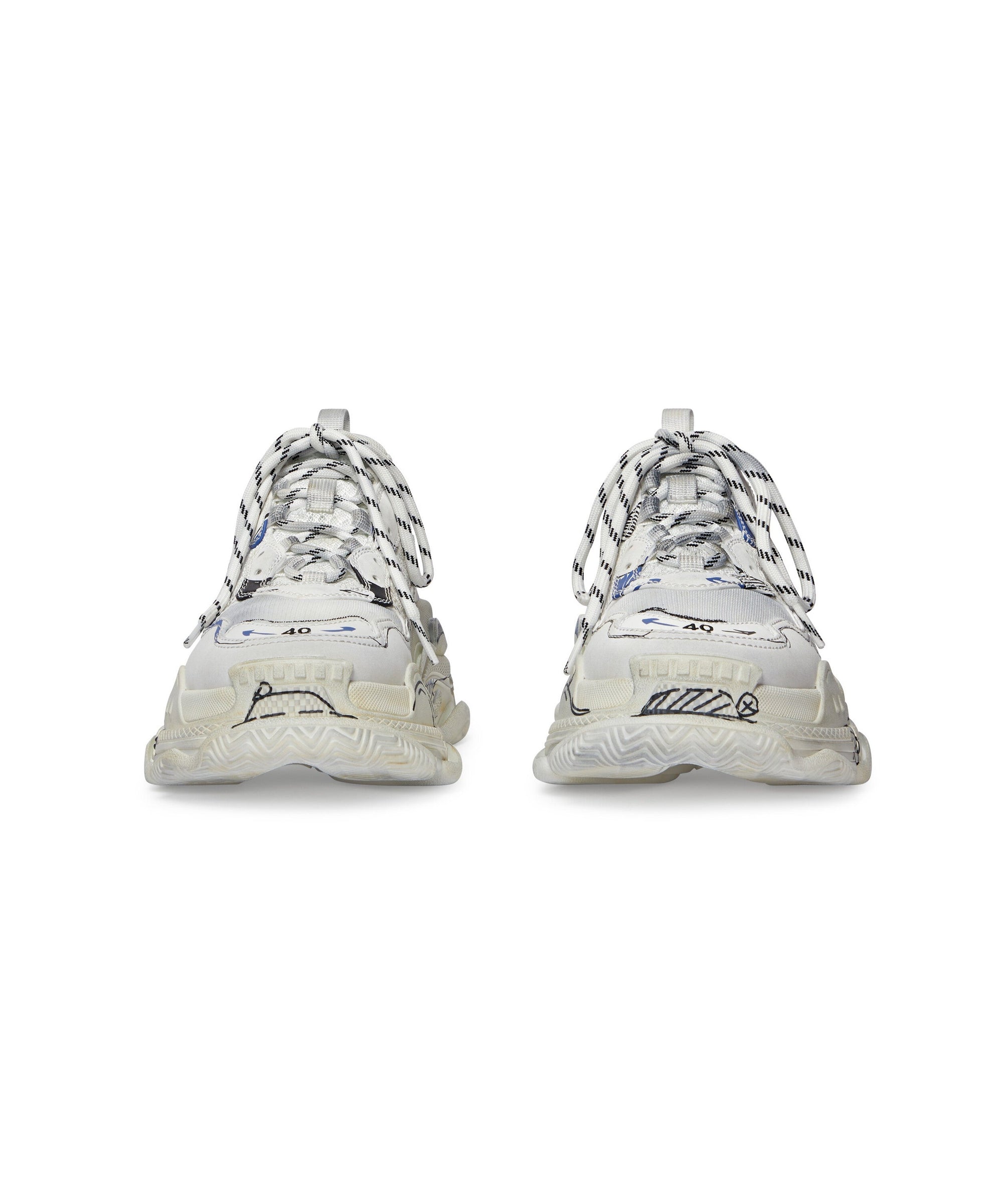 Triple S Sketch Sneakers - White & Black & Blue