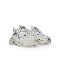 Triple S Sketch Sneakers - White & Black & Blue