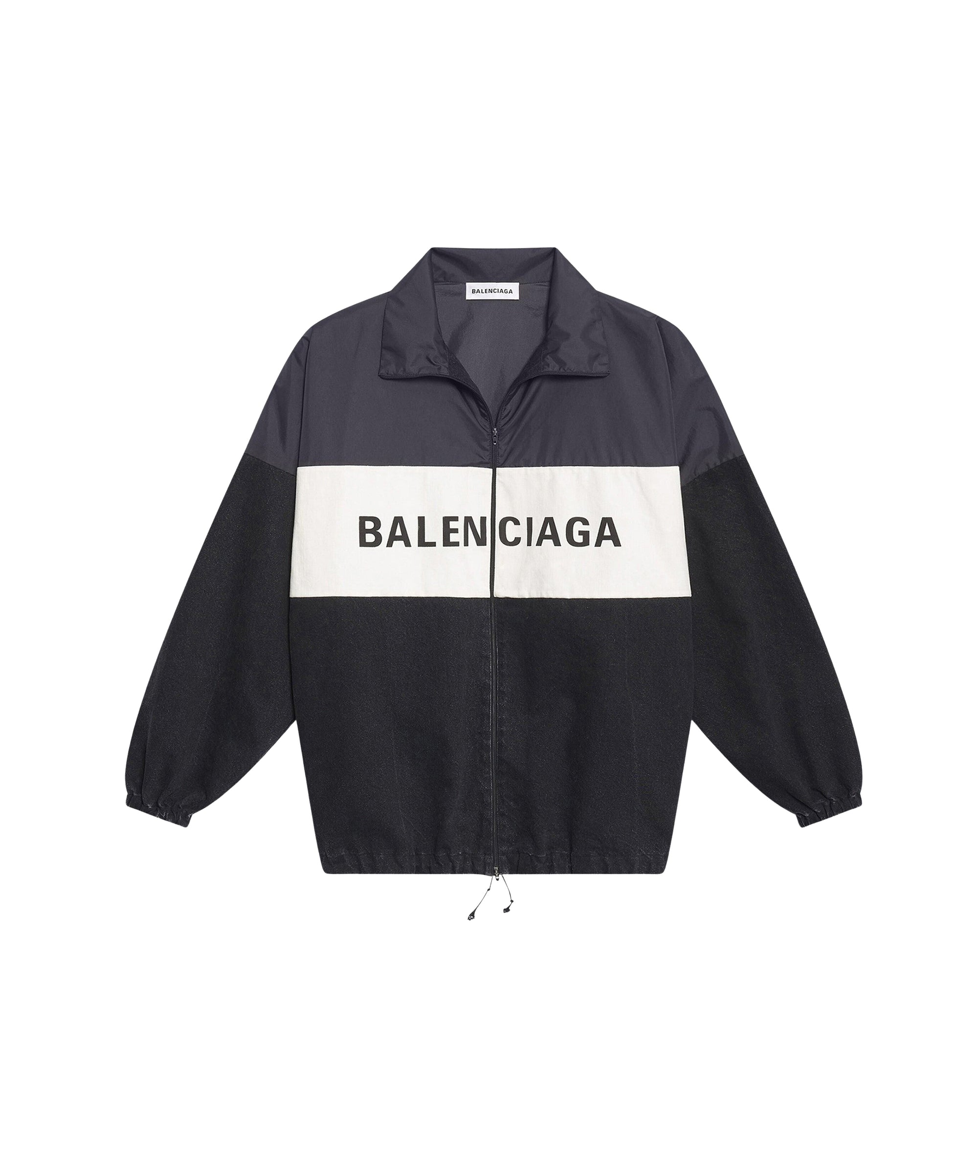 Zipped Nylon Logo Denim Jacket - Black