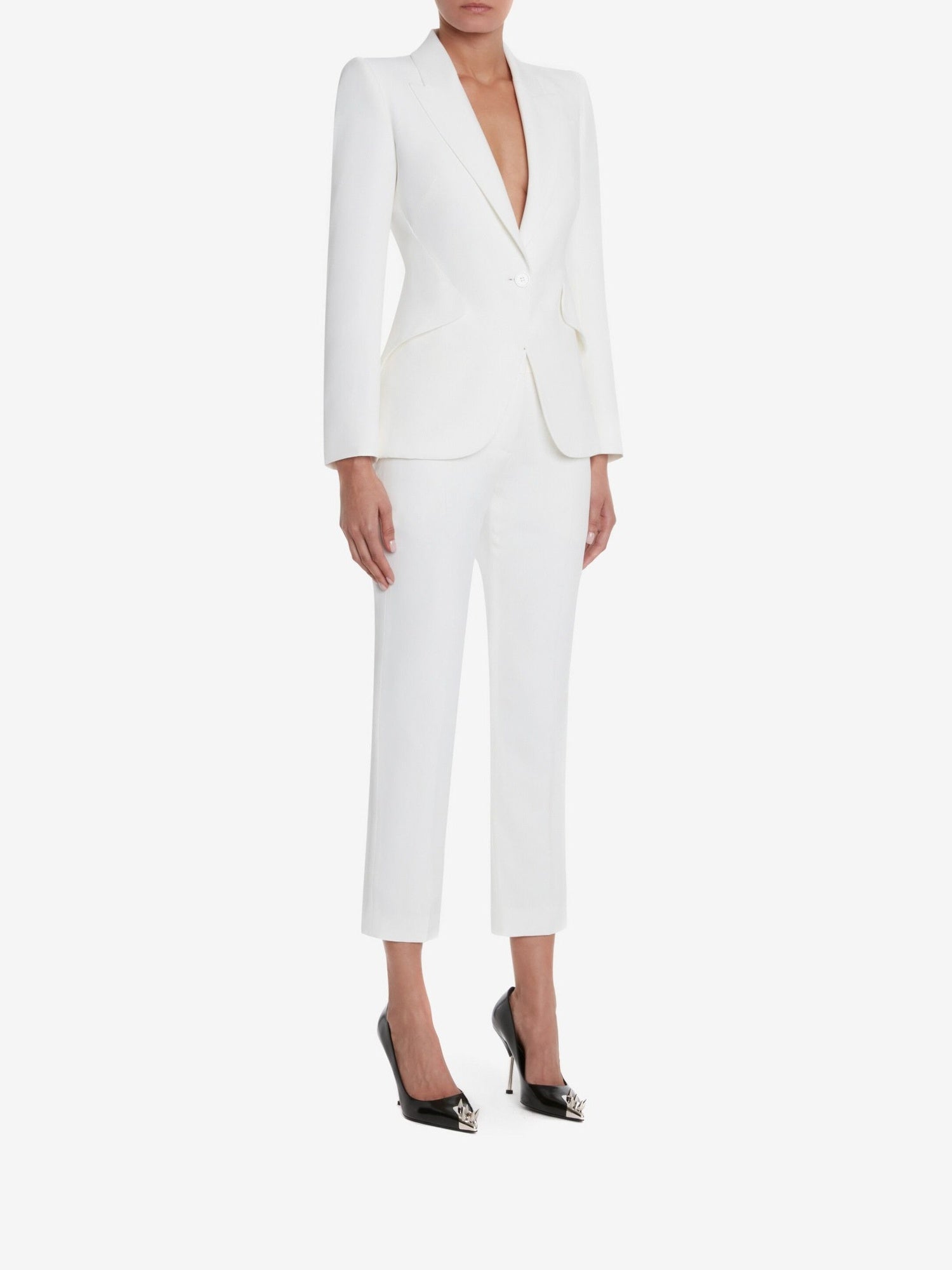 Leaf Crepe Cigarette light ivory Trouser - Light Ivory