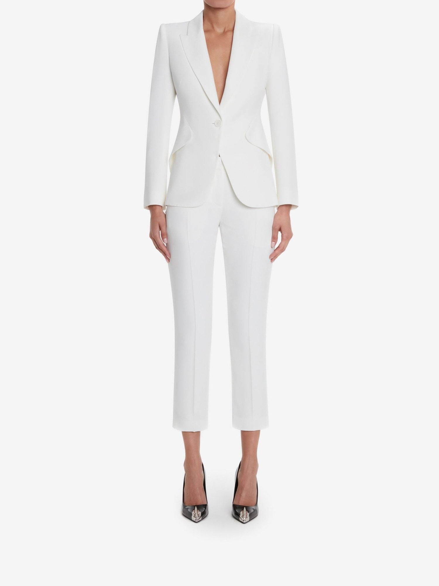 Leaf Crepe Cigarette light ivory Trouser - Light Ivory