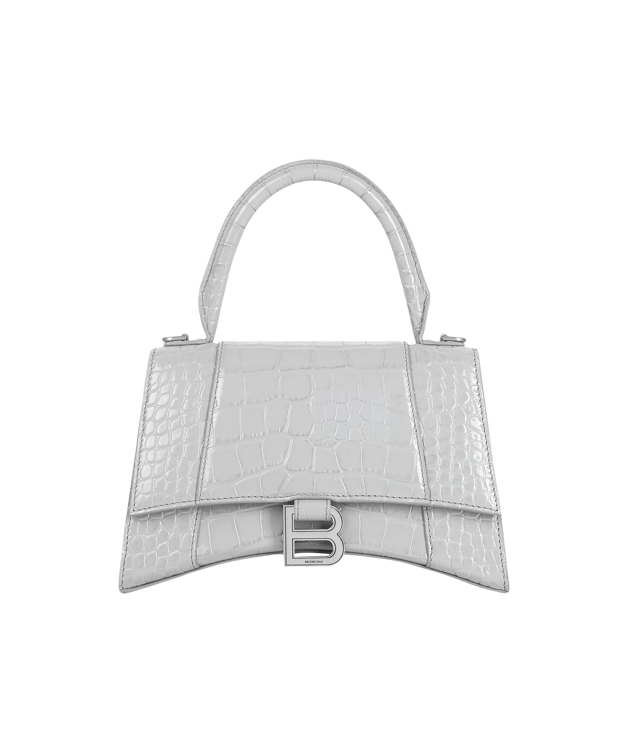 Hourglass Small Handbag Crocodile Embossed - Grey