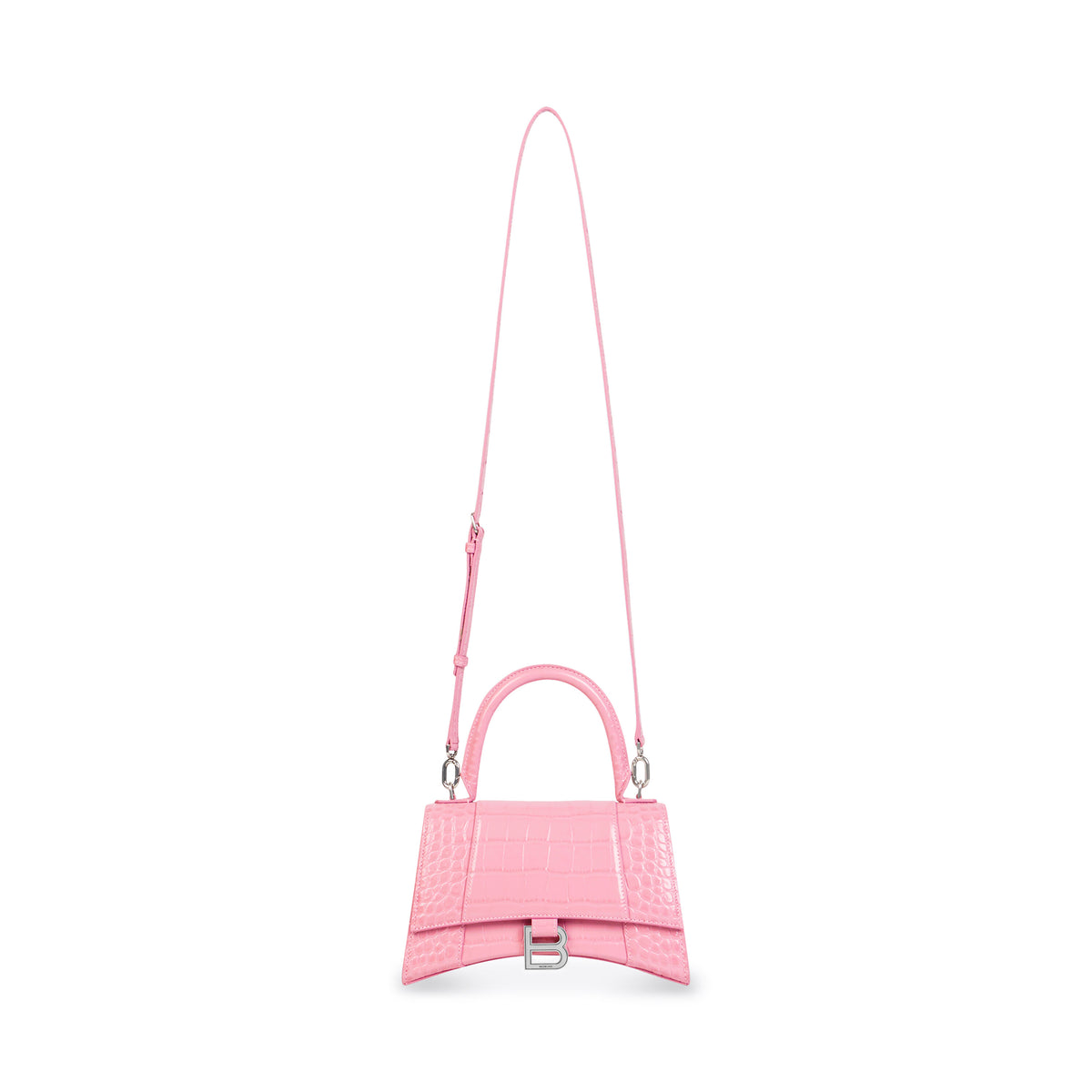 Hourglass Small Handbag Crocodile Embossed - Sweet Pink