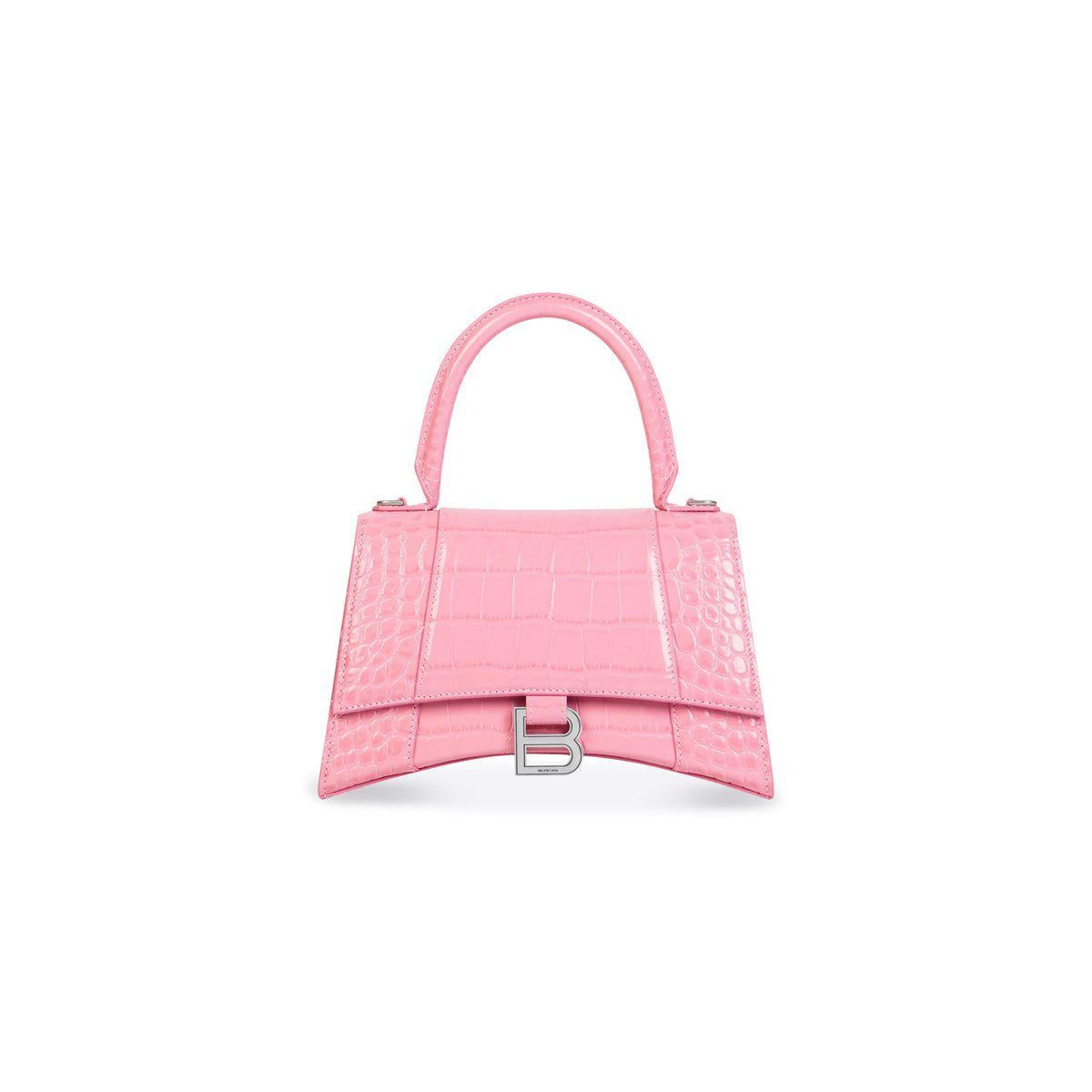 Hourglass Small Handbag Crocodile Embossed - Sweet Pink