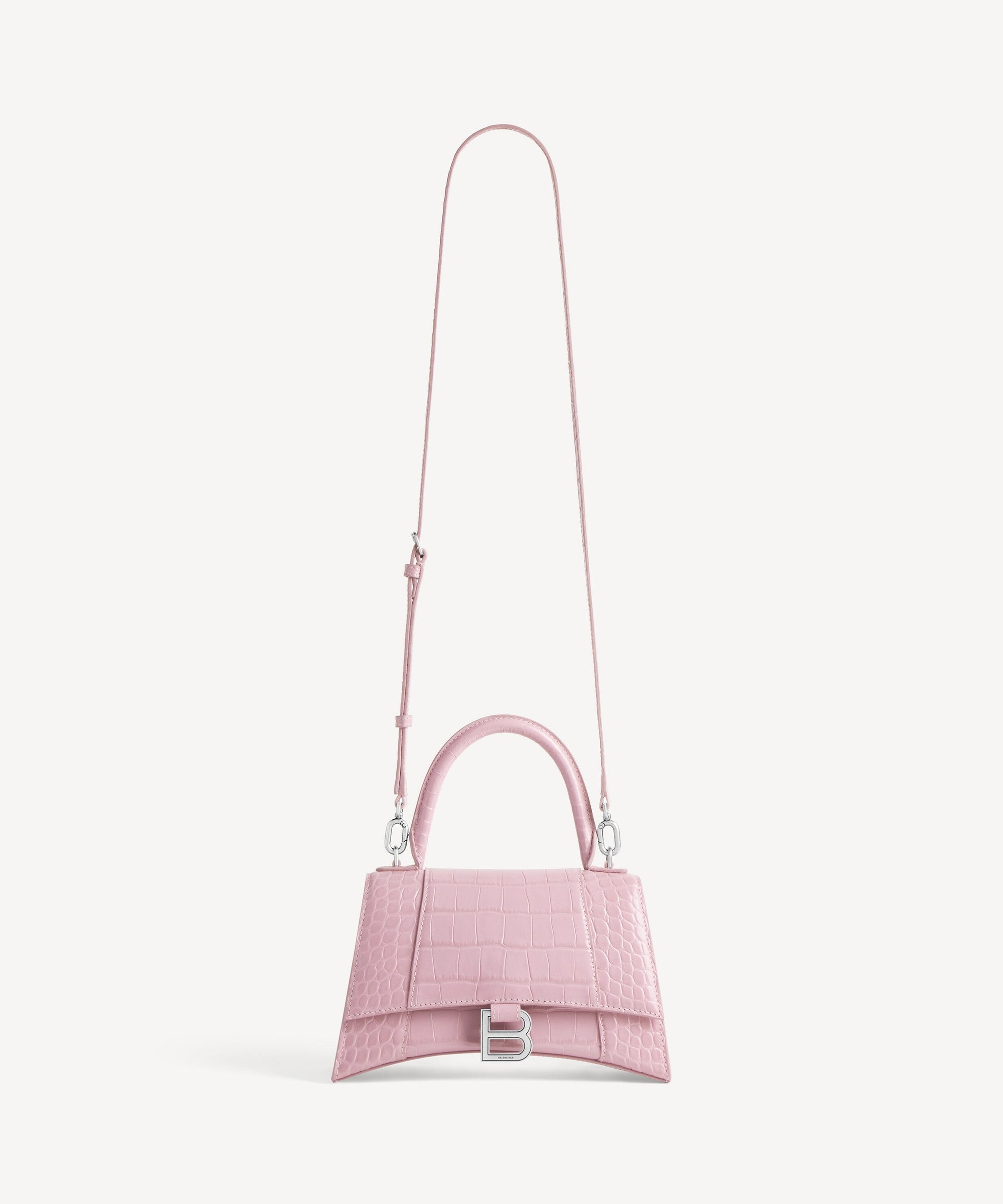 Hourglass Small Handbag Crocodile Embossed - Powder Pink