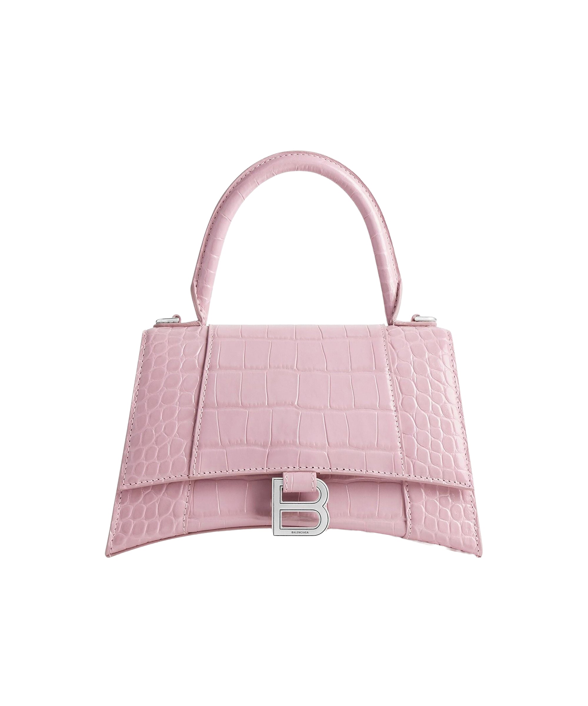 Hourglass Small Handbag Crocodile Embossed - Powder Pink