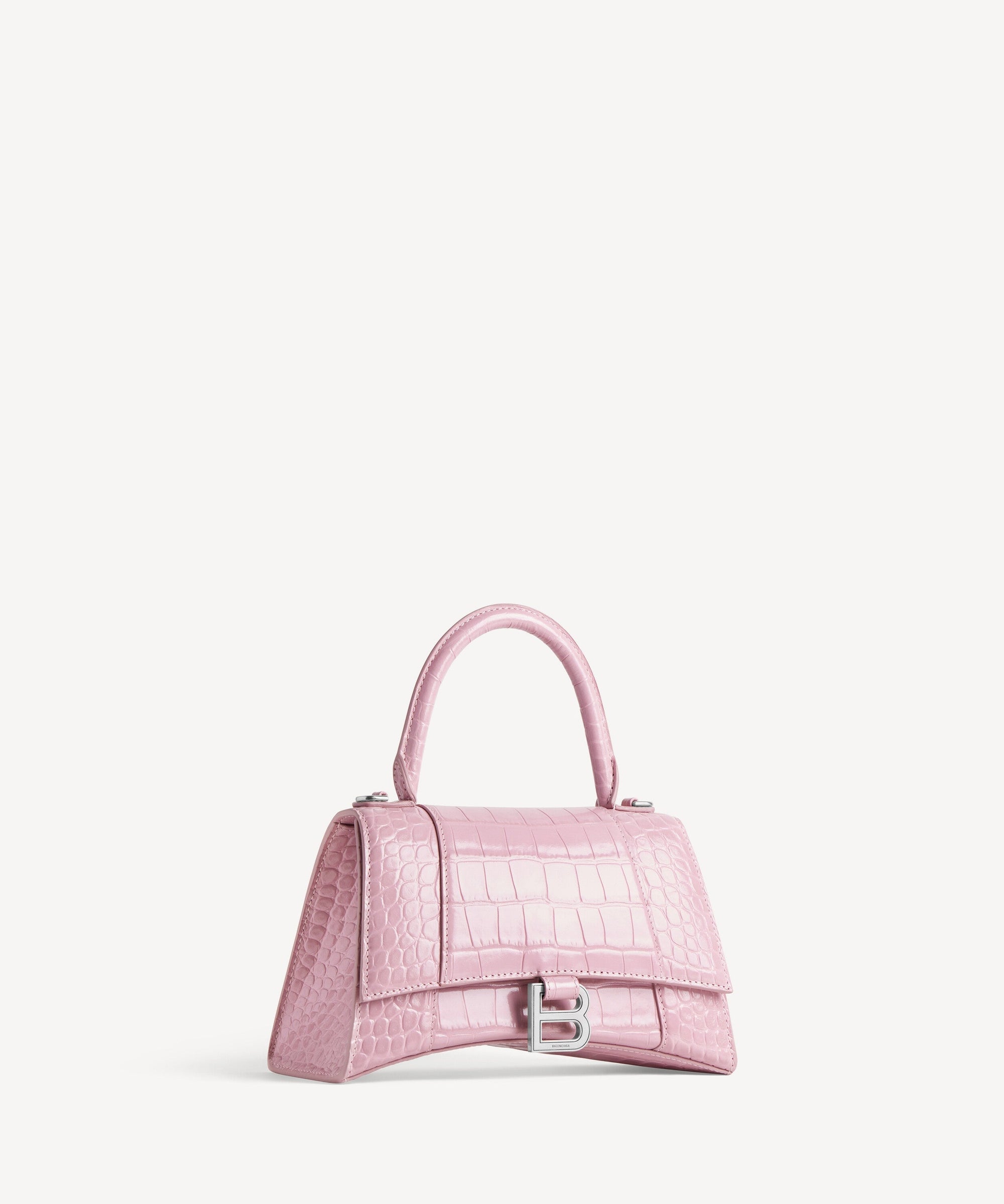 Hourglass Small Handbag Crocodile Embossed - Powder Pink