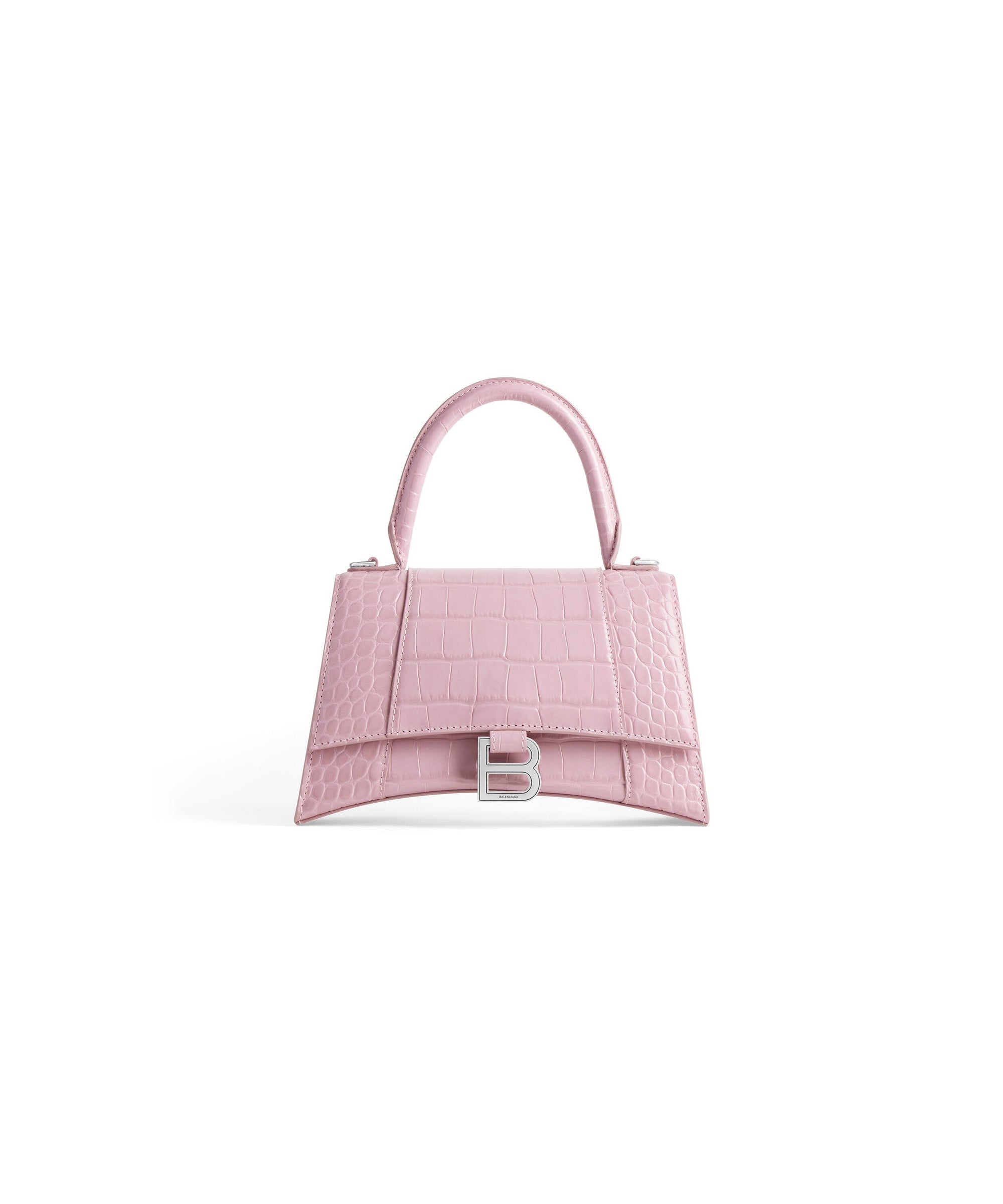 Hourglass Small Handbag Crocodile Embossed - Powder Pink