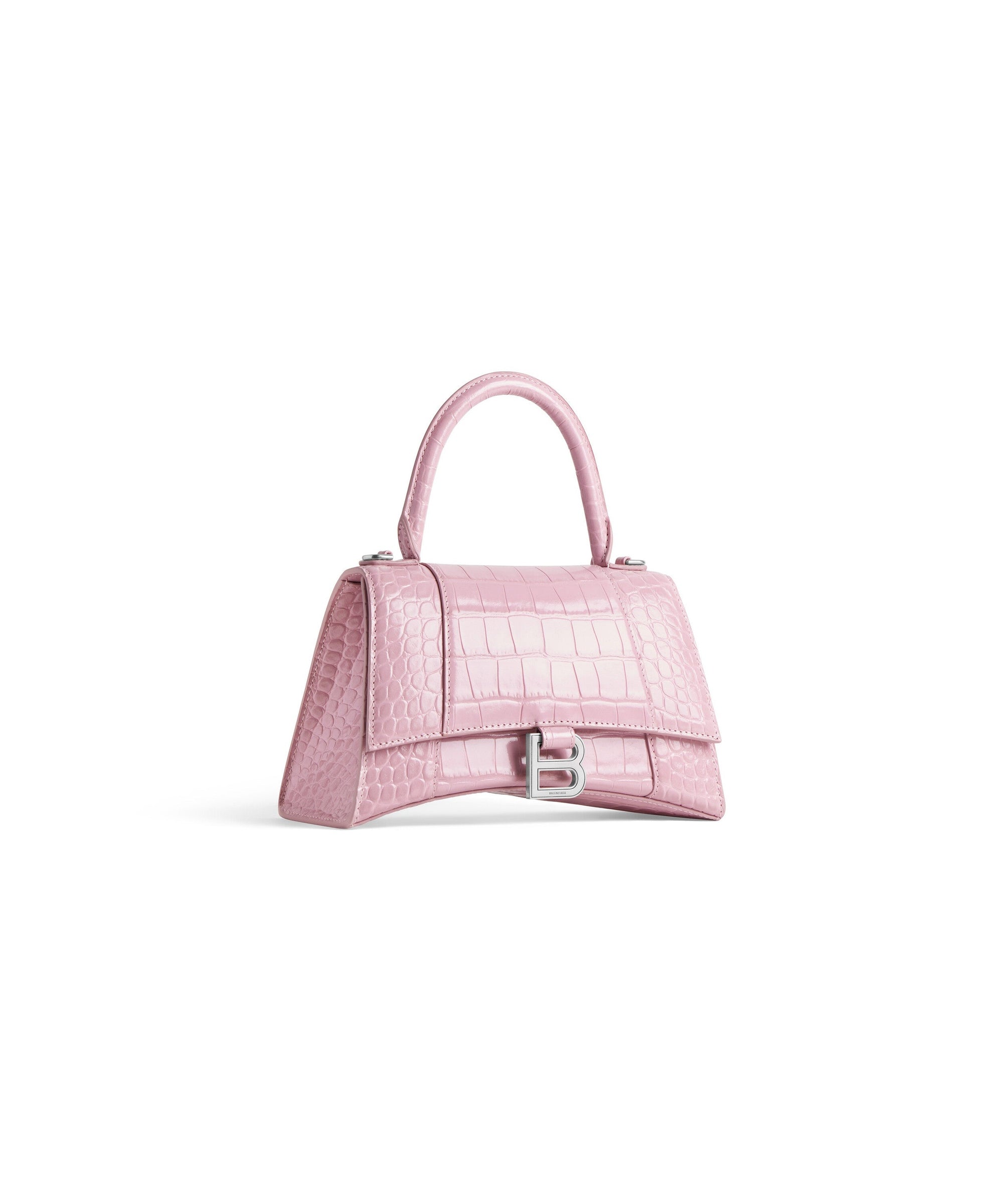 Hourglass Small Handbag Crocodile Embossed - Powder Pink