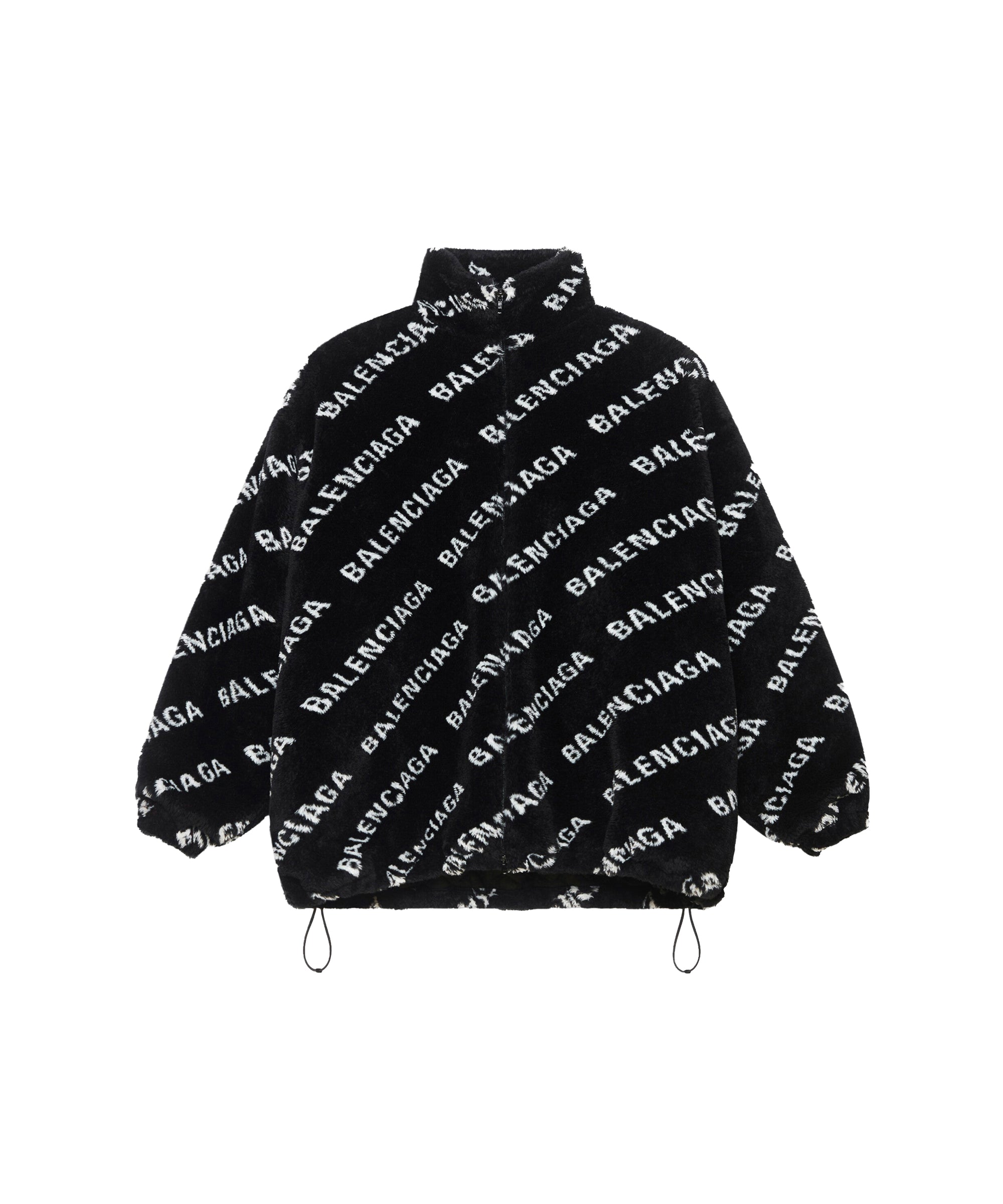 Allover Logo Fluffy Zip-up Jacket - Black & Ivory