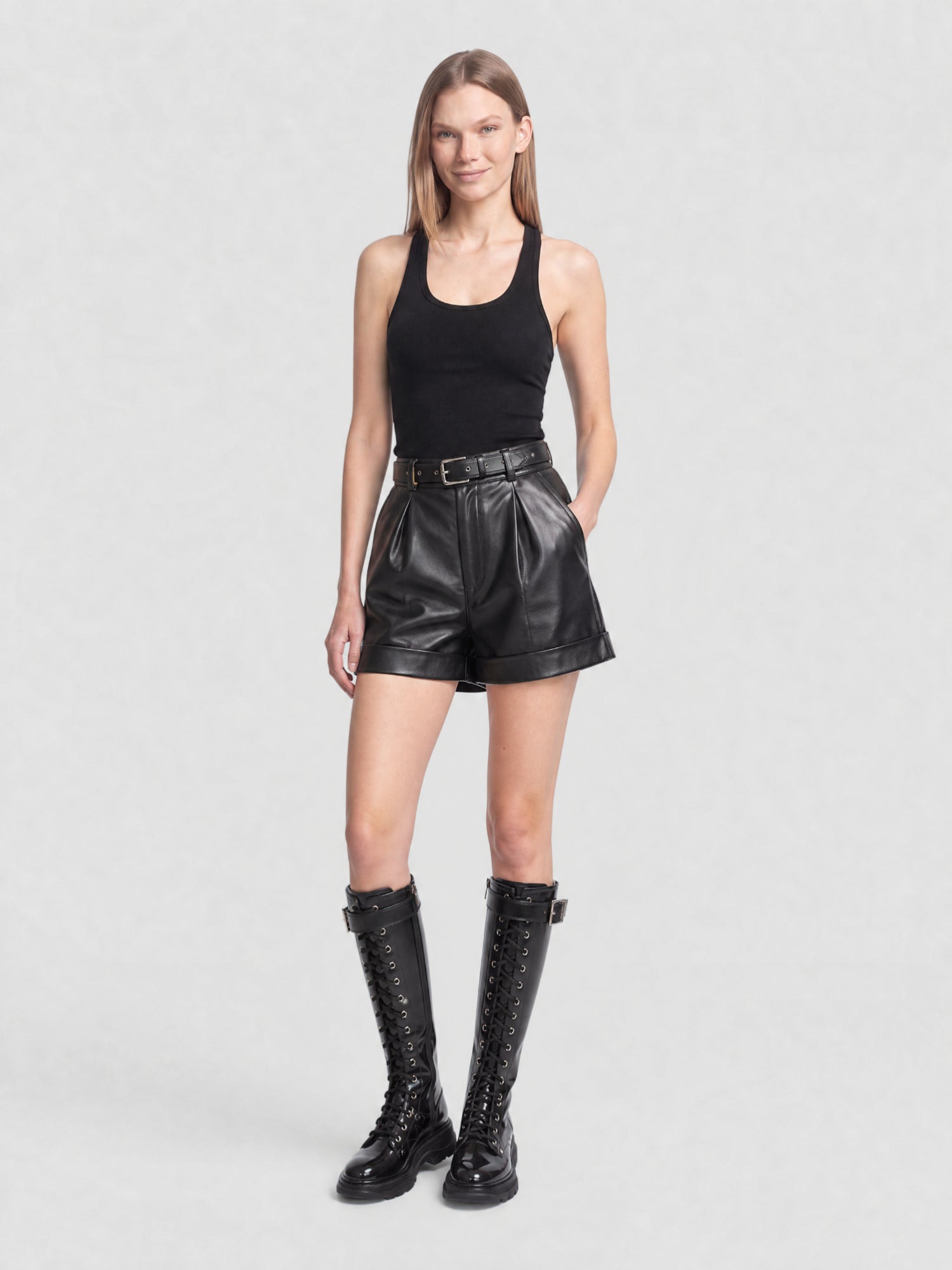 Slick Knee-High black & argento Boots - Black & Argento