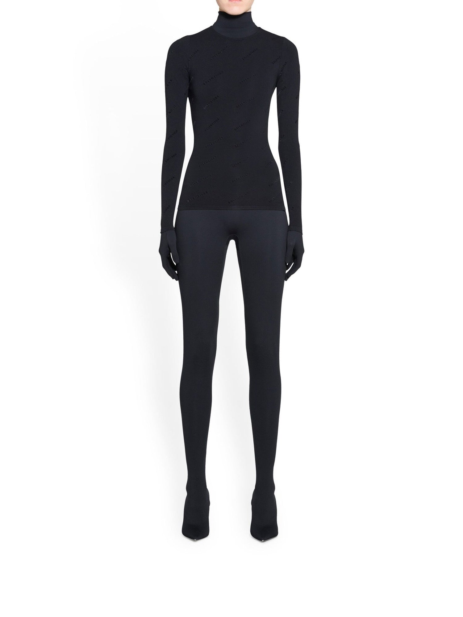 Allover Logo Flock black Top - Black