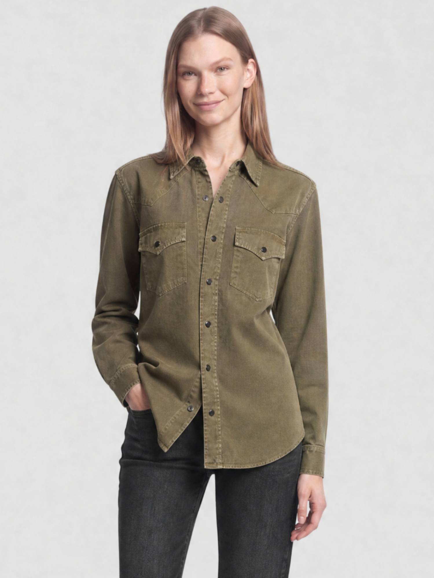 Western khaki dyeing stonewa Shirt - Khaki Dyeing Stonewa